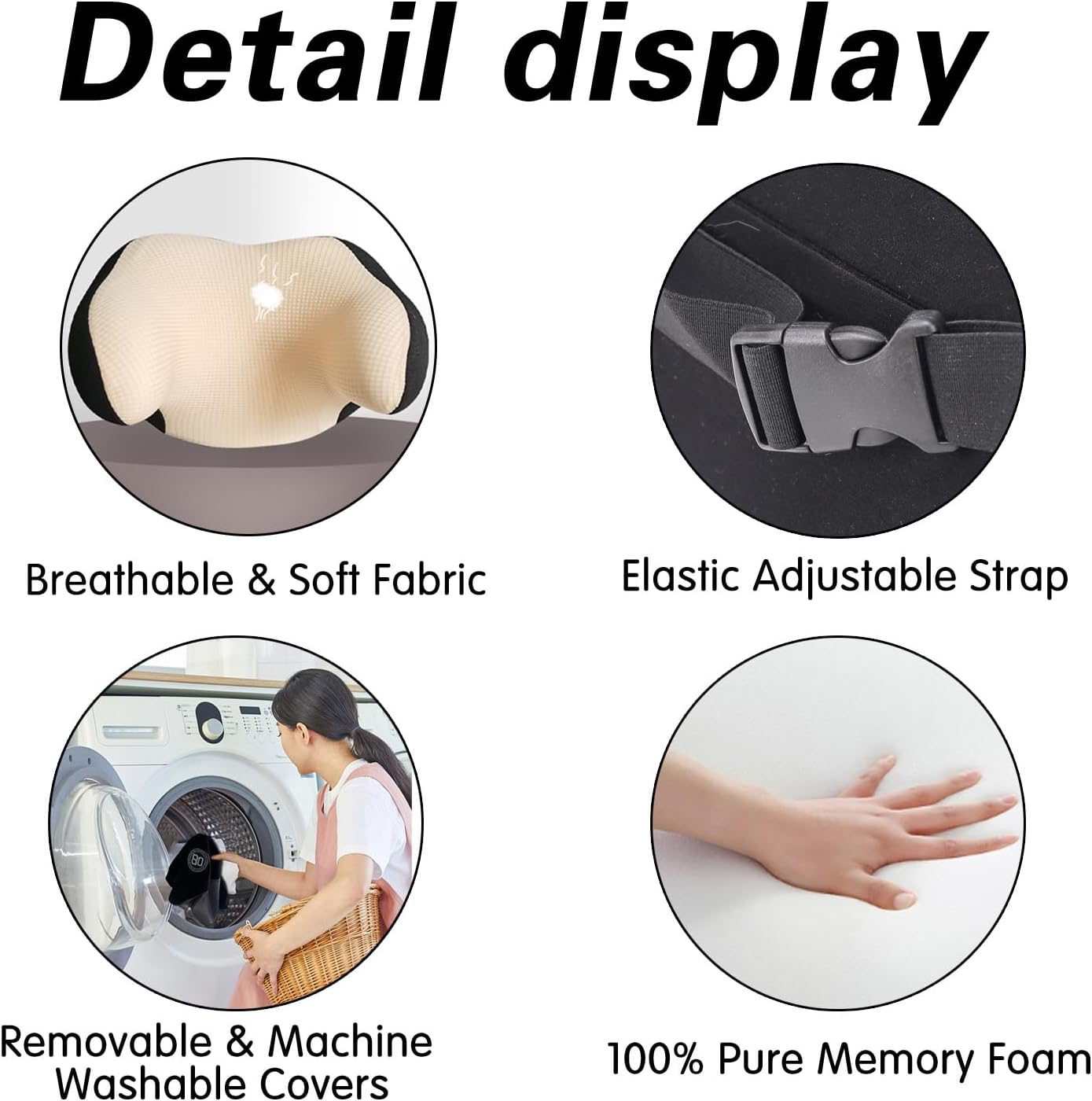 Really Helpful Car Headrest Pillow, Car Neck Pillow for Sleeping with Adjustable Strap, 100% Memory Foam & Breathable Removable Cover, Ergonomic Design - Softness Travel Car Pillow(Beige, 1PC)