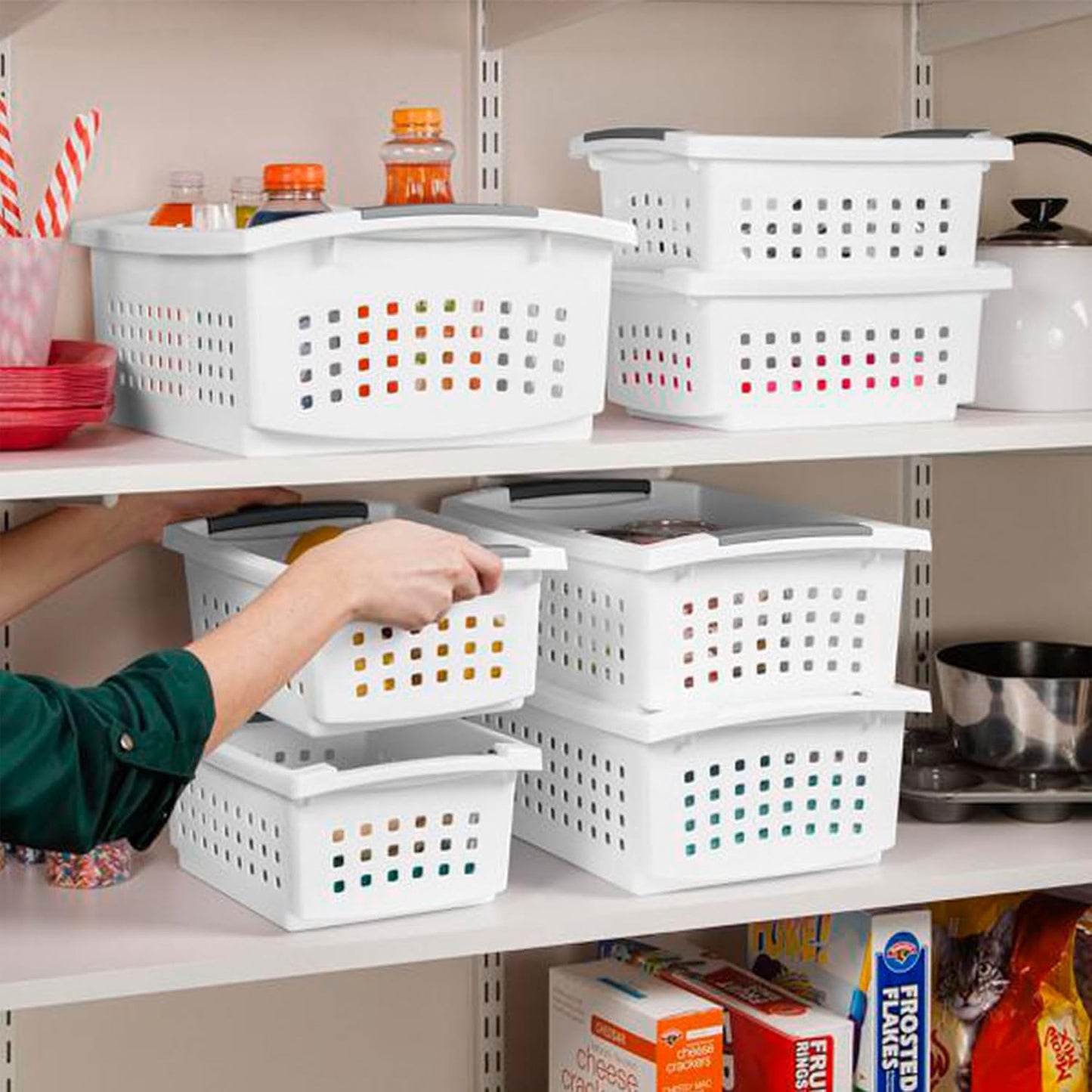 Sterilite Small Stacking Baskets w/ Handles for Bathroom & Pantry, 16-Pack