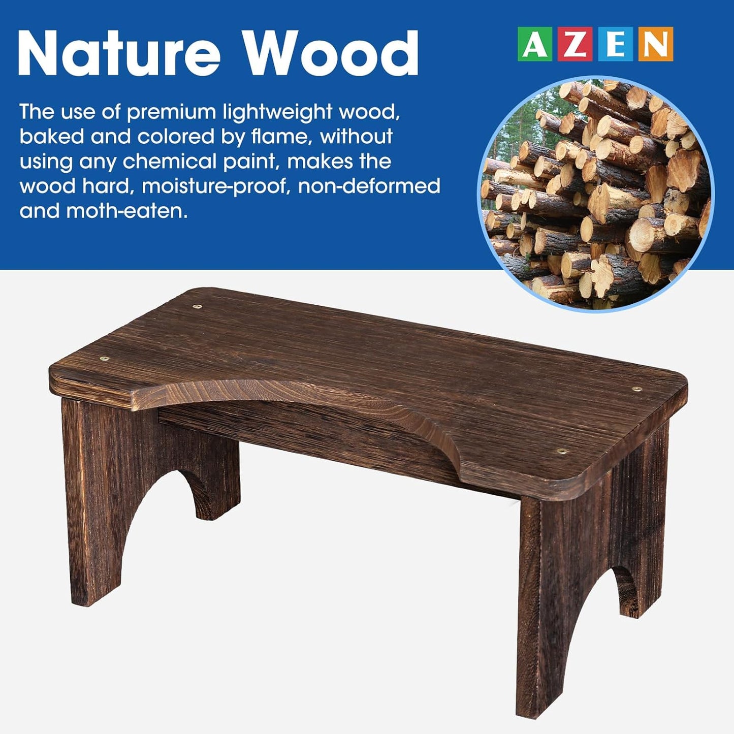 AZEN Wood Toilet Stool Squat Adult, Poop Stool for Bathroom Adults, Portable Toilet Potty Stools for Adults, 7 Inch Height