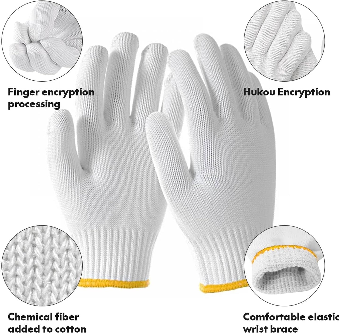 Unisex white cotton polyester knittedsafety gloves,suitable for gardening,warehouse,cooking work-12/36/240 pairs