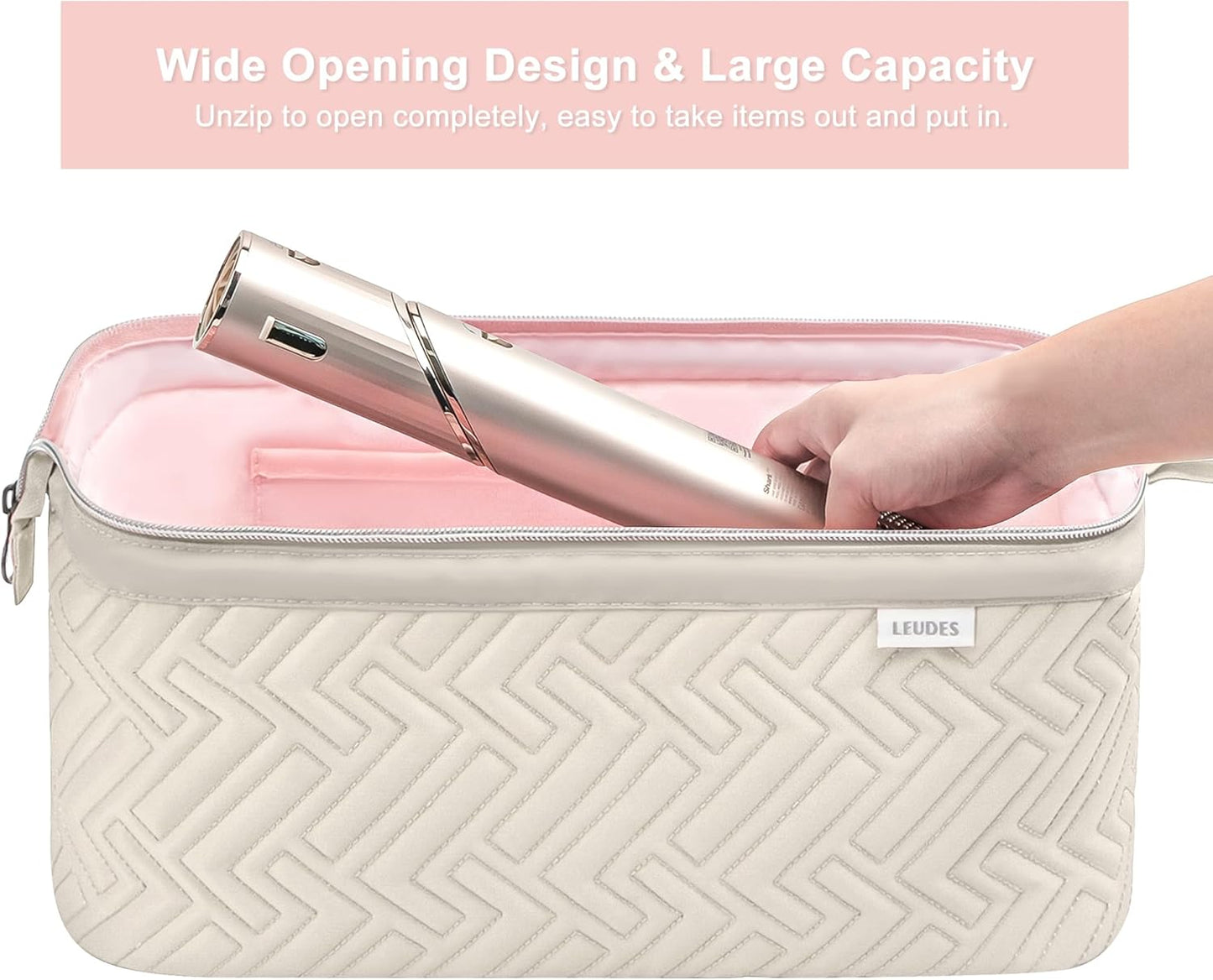 Leudes Hair Tools Travel Bag for Shark Flexstyle Carrying Case Portable Shark Hair Air Wrap Dryer Case Waterproof Dustproof Flat Curling Iron Travel Organizer (Beige)