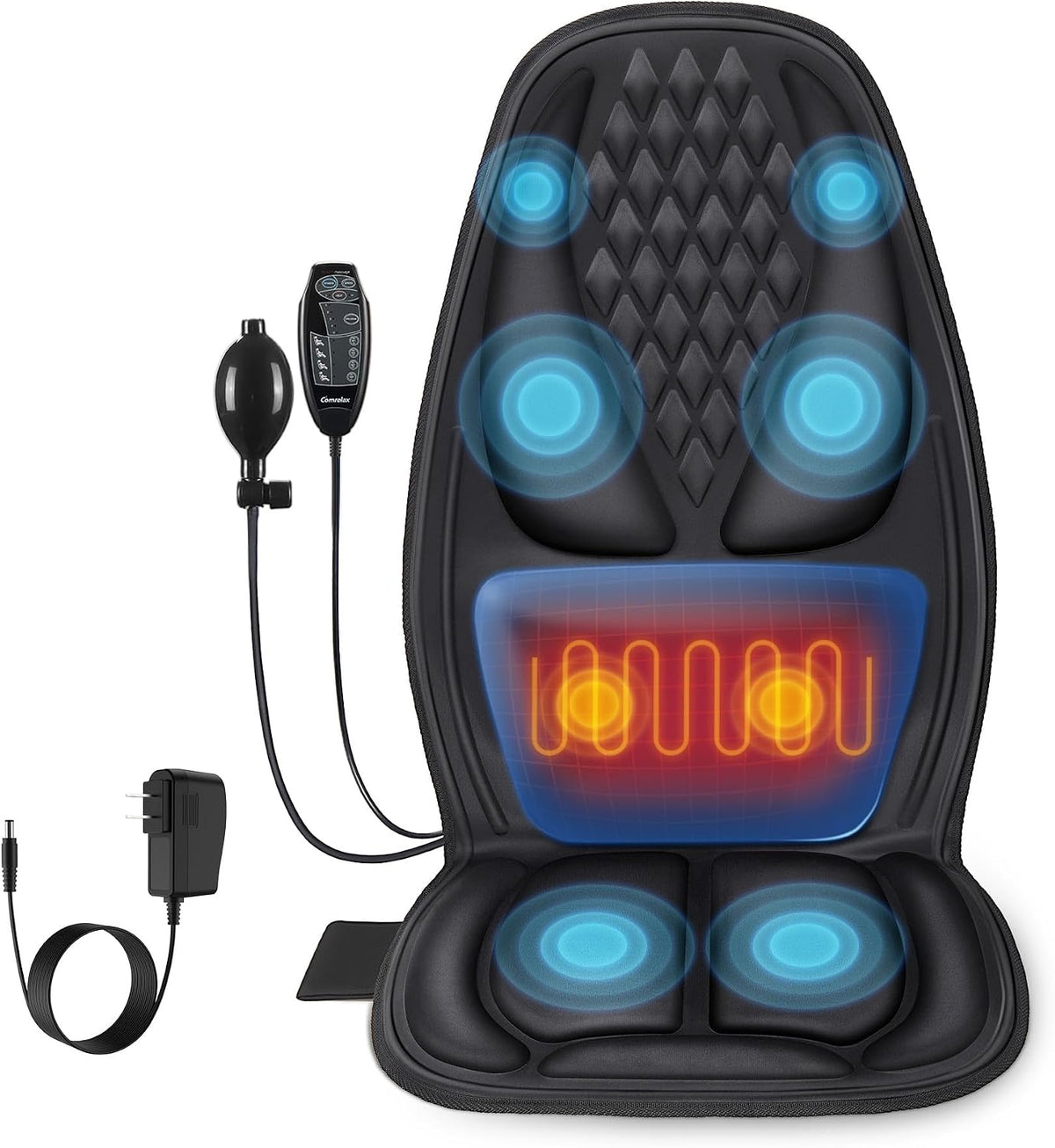 Vibration Massage Seat Cushion with Heat, 8-Motor Chair Massager Pad with Manual Adjustable Lumbar Support, 9 Modes, 3 Intensities and 20-Min Auto Shut-Off for Office Chair, Sofa and Recliner