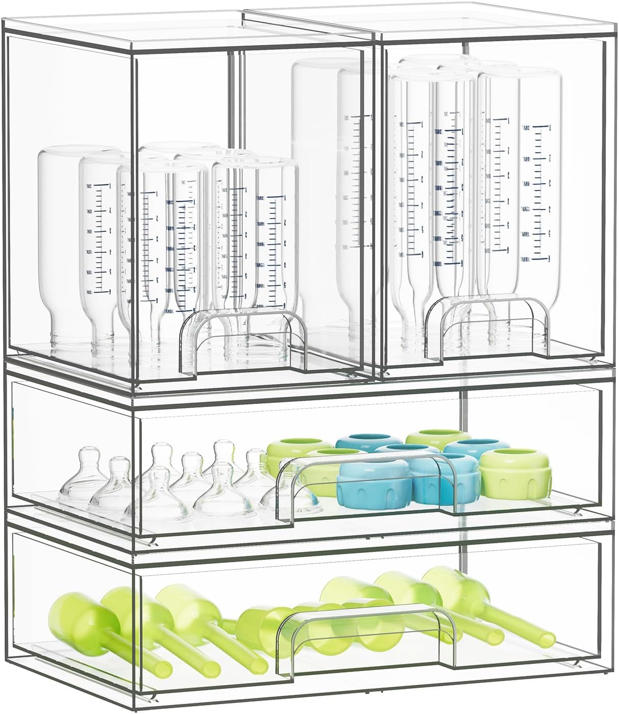 SpaceAid Bottle Storage Organizer Baby - Acrylic Bottles Station Organizer Container, Stackable Clear Drawers for Countertop, Vanity, Bathroom, Cabinet, Pantry Organization, 5 Pack, 2S2M1L, 15.4" H