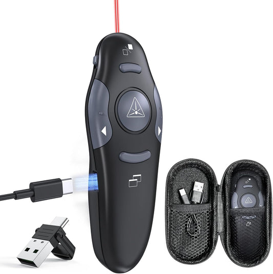 Presentation Clicker with Storage Case, Rechargeable 2-in-1 USB-A & USB-C