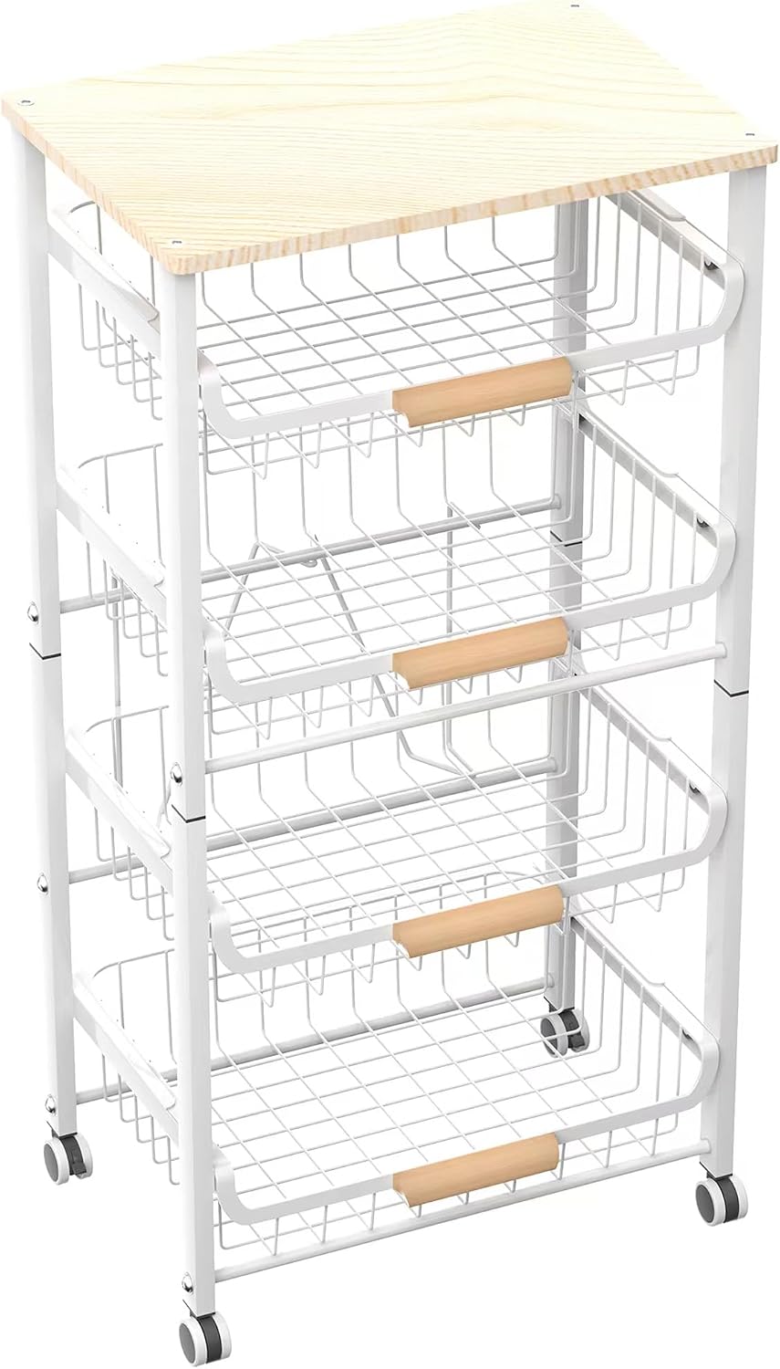 NiuYichee 3-layer Kitchen Fruit Storage Basket Snack Rack, Countertop & Desktop Pull-out Metal Basket with Handle, Organizers