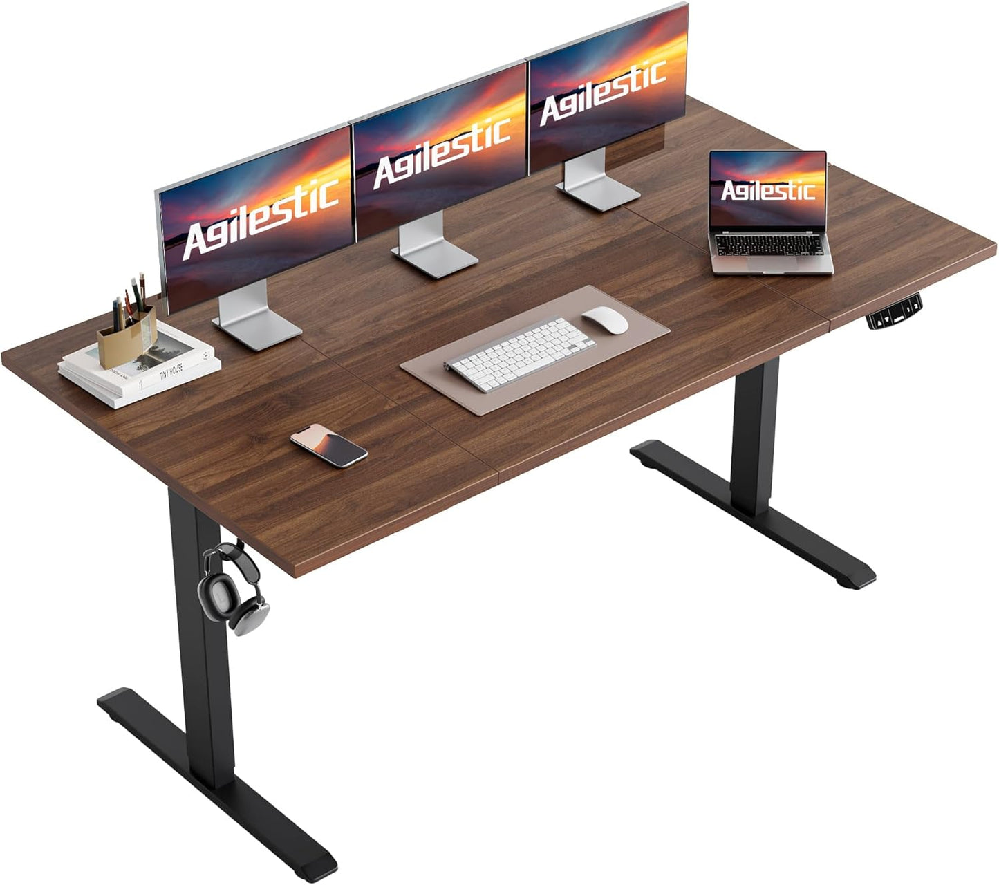 Agilestic Electric Standing Desk, 48 x 24 Inches Height Adjustable Desk, Sit Stand up for Work Office Home, Ergonomic Rising Computer Table with Memory Preset, Dark Walnut