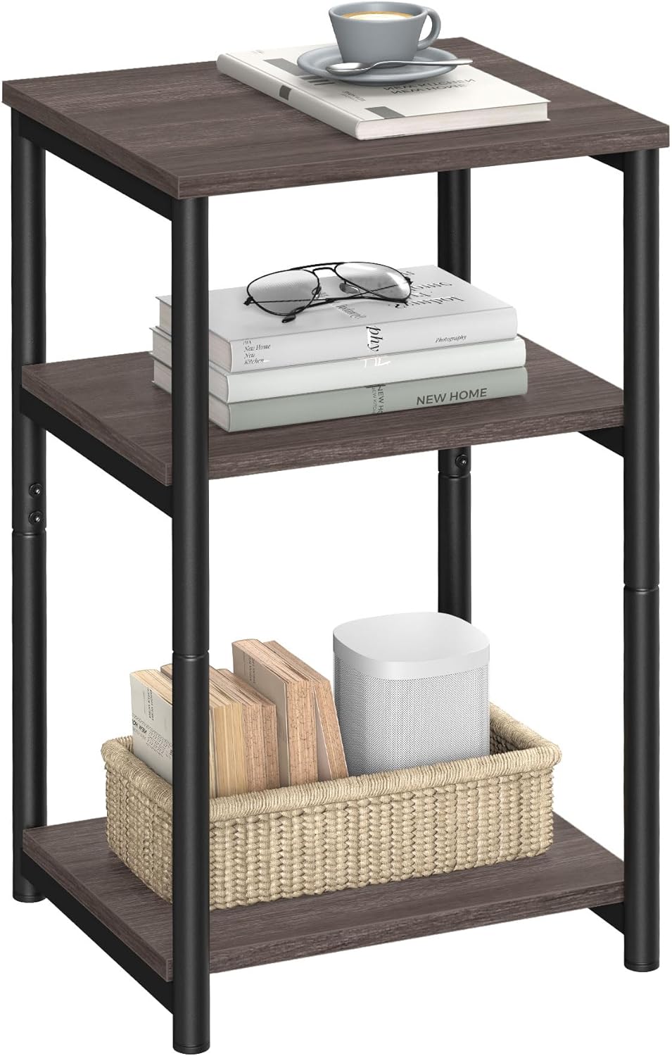 VASAGLE BARNET Collection - Side Table, Small End Table for Living Room, Modern Tall Nightstand, Bedroom, Office, Bathroom, Steel Frame, Heather Greige and Ink Black ULET273B02