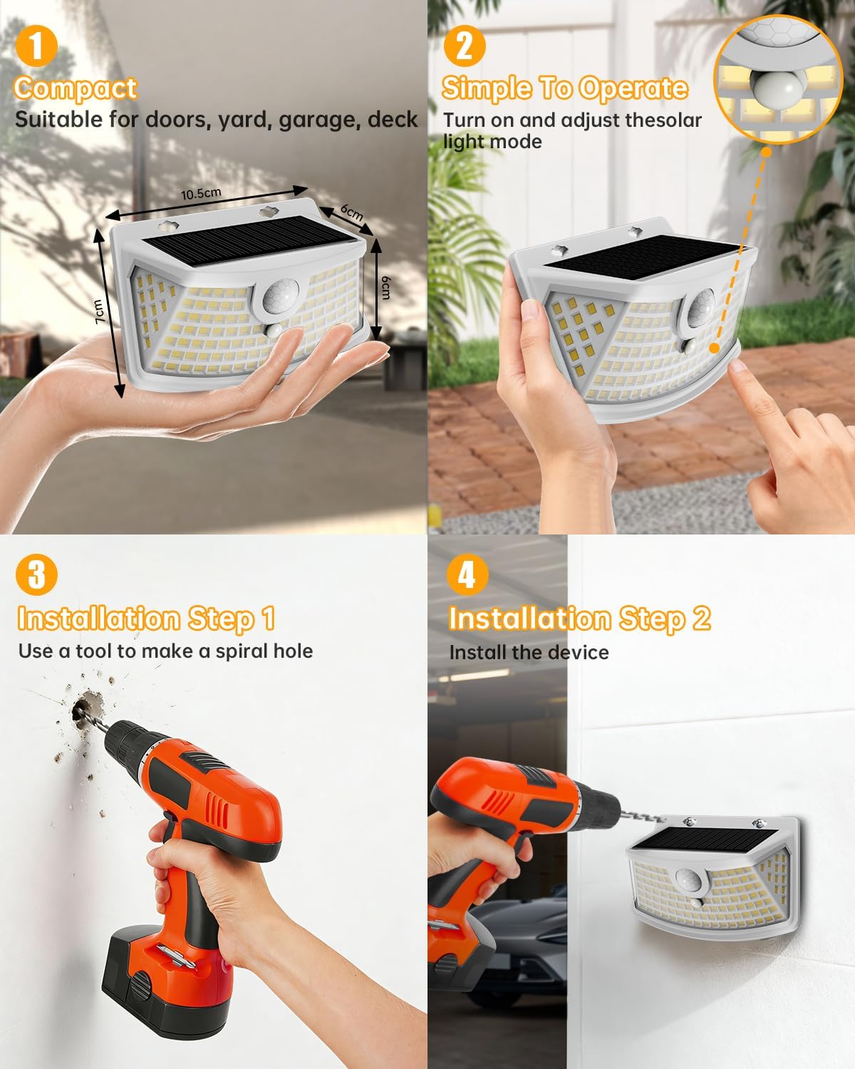 Aootek New Solar Motion Sensor Lights 120 LEDs with Lights Reflector,270° Wide Angle, IP65 Waterproof, Step Lights for Front Door, Yard, Garage, Deck (White, Warm White, 6-Pack)