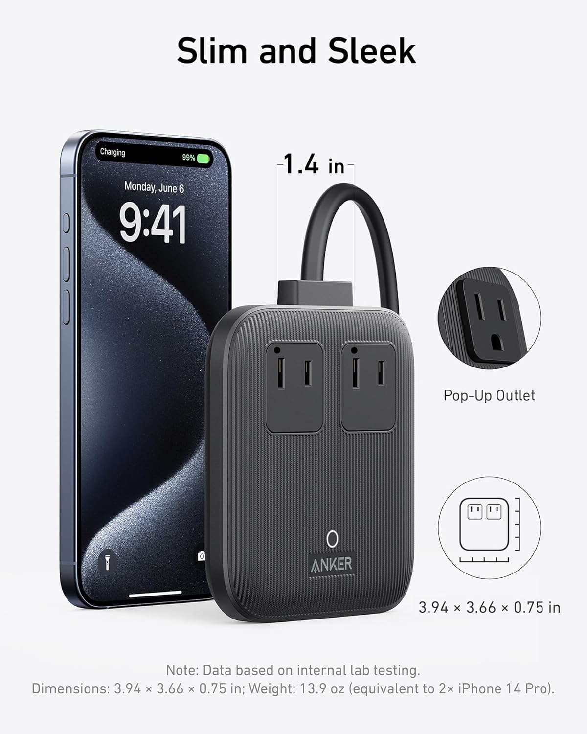 Anker Travel Power Strip, Anker Nano 67W Max 6-in-1 USB C Charger, 2 AC, 2 USB A and 2 USB C, 5ft Thin Undetachable Flat Plug Extension Cord with Multiple Outlets, Travel Essentials, Cruise Essentials