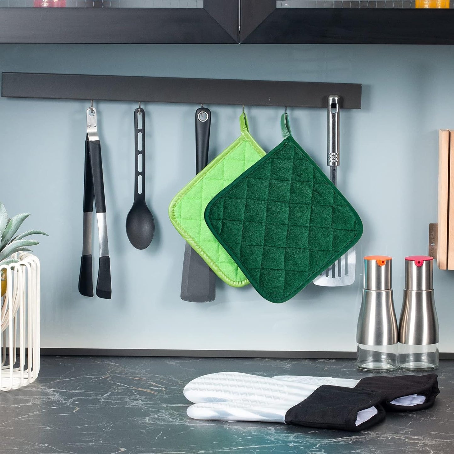Pot Holders Buffalo Plaid Cotton Heat Resistant Potholder, Pot Holder, Hot Pads, Trivet for Cooking and Baking (5, Dark Green)