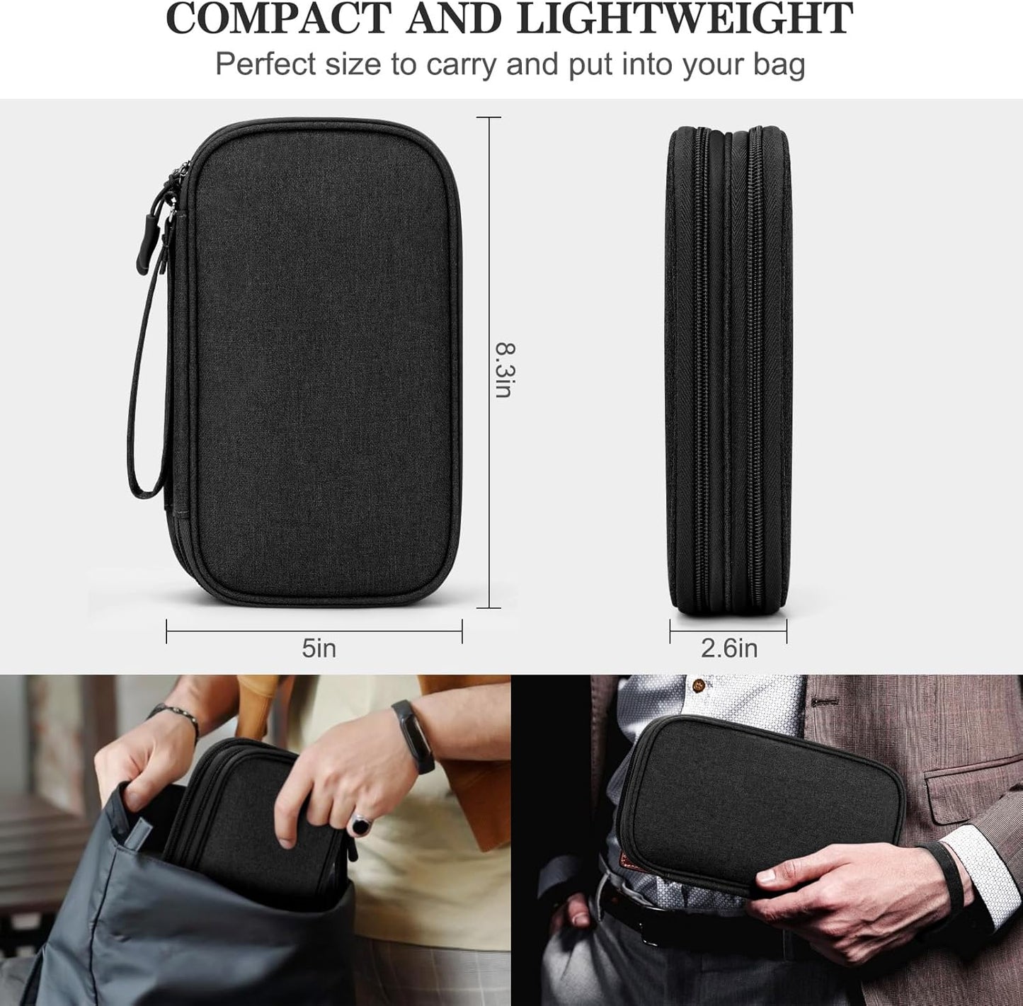 FYY Electronic Organizer, Travel Cable Organizer Bag Pouch Electronic Accessories Carry Case Portable Waterproof Double Layers Storage Bag for Cable, Cord, Charger, Phone, Earphone, Medium, Black