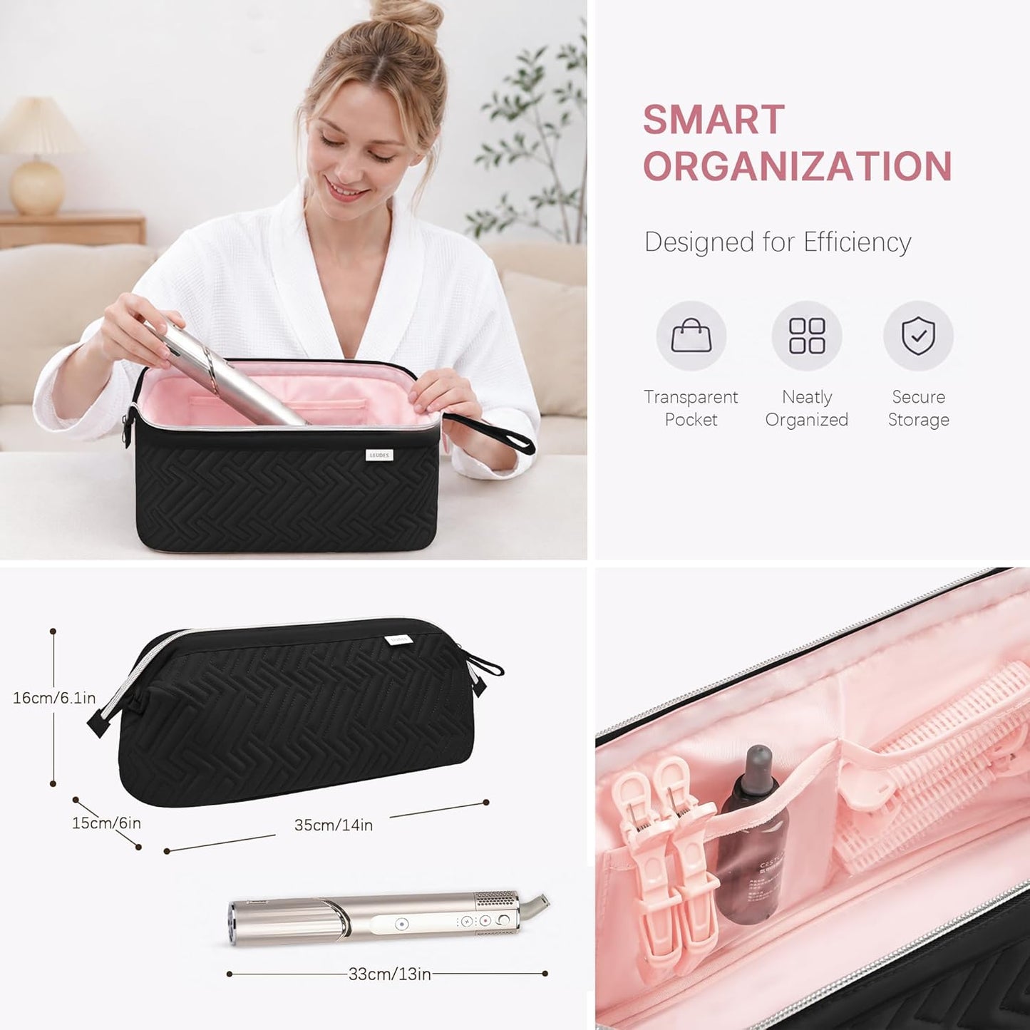 Leudes Hair Tools Travel Bag for Shark Flexstyle Carrying Case Portable Shark Hair Air Wrap Dryer Case Waterproof Dustproof Flat Curling Iron Travel Organizer (Black)