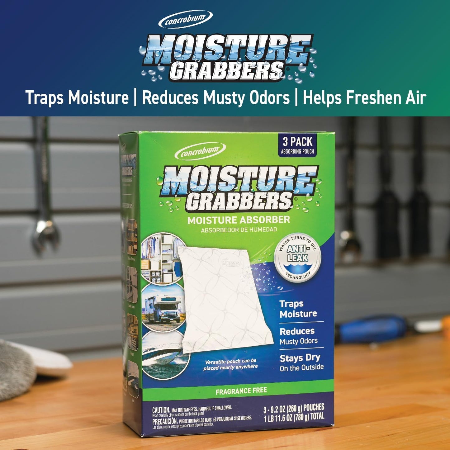 Concrobium Moisture Grabbers Pouch, 27.6 oz, Moisture Absorber for Closets, Basements and Bathrooms, Helps Reduce Dampness and Musty Odors, Compact Moisture Control Design