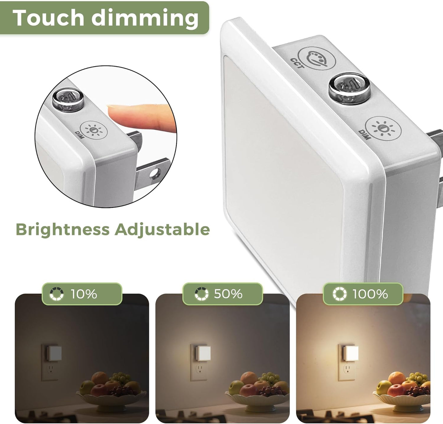 L LOHAS LED 3CCT Night Lights Plug into Wall 2-Pack, 0.3W Plug in Night Light, Dusk to Dawn, Bright Nightlight Auto-On/Off, for Adults Kids Room Bedroom Bathroom Hallway Kitchen