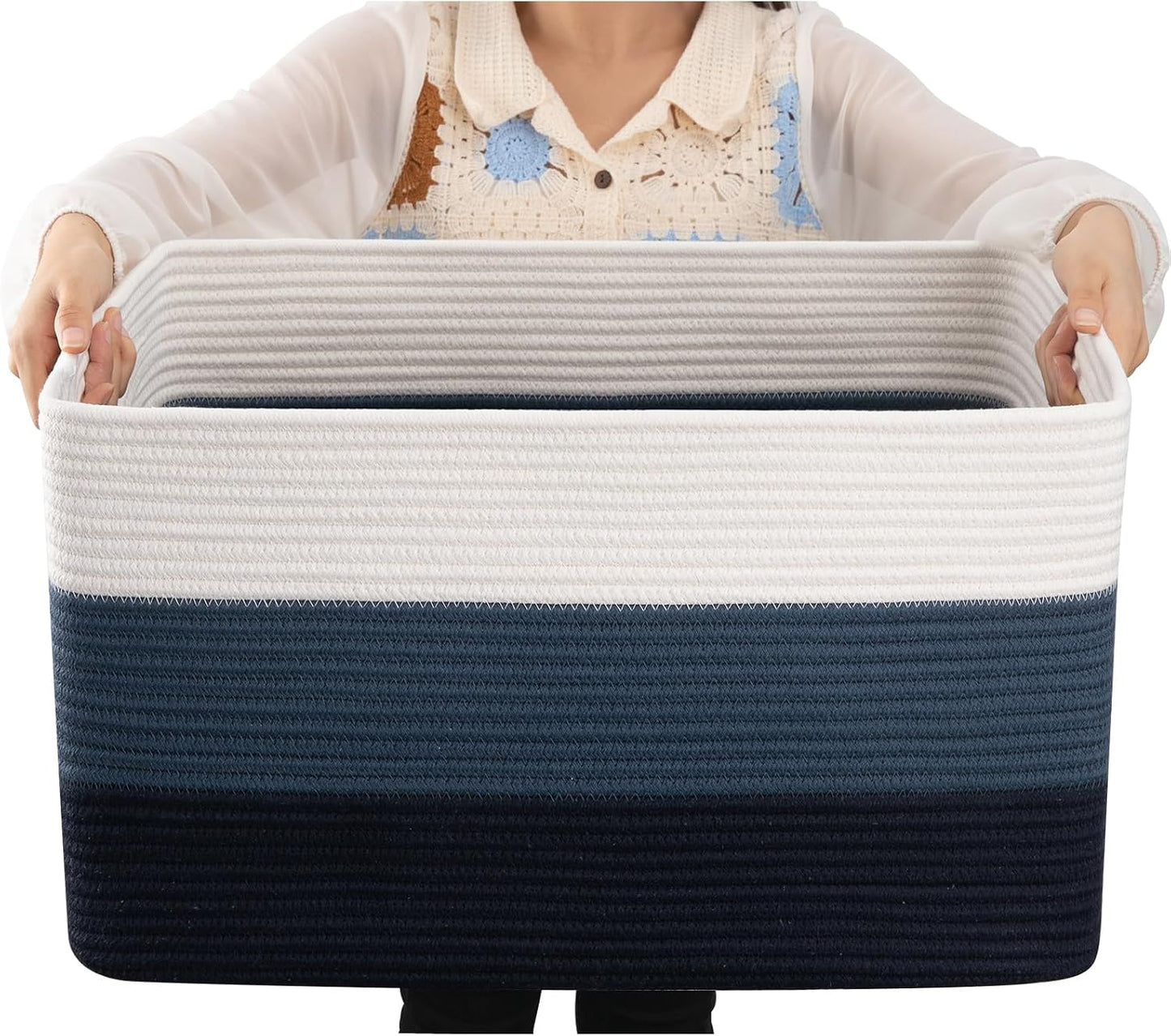 OIAHOMY Blanket Basket Laundry Basket Dog Toy Basket 75L Gradient Blue | Large Storage Basket,Baby Basket,Toy Storage,Woven Rope Basket for Blankets,Blanket Storage for Living Room