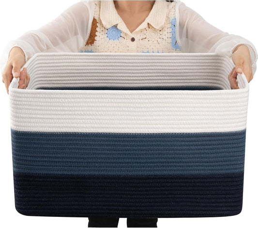 OIAHOMY Blanket Basket Laundry Basket Dog Toy Basket 75L Gradient Blue | Large Storage Basket,Baby Basket,Toy Storage,Woven Rope Basket for Blankets,Blanket Storage for Living Room