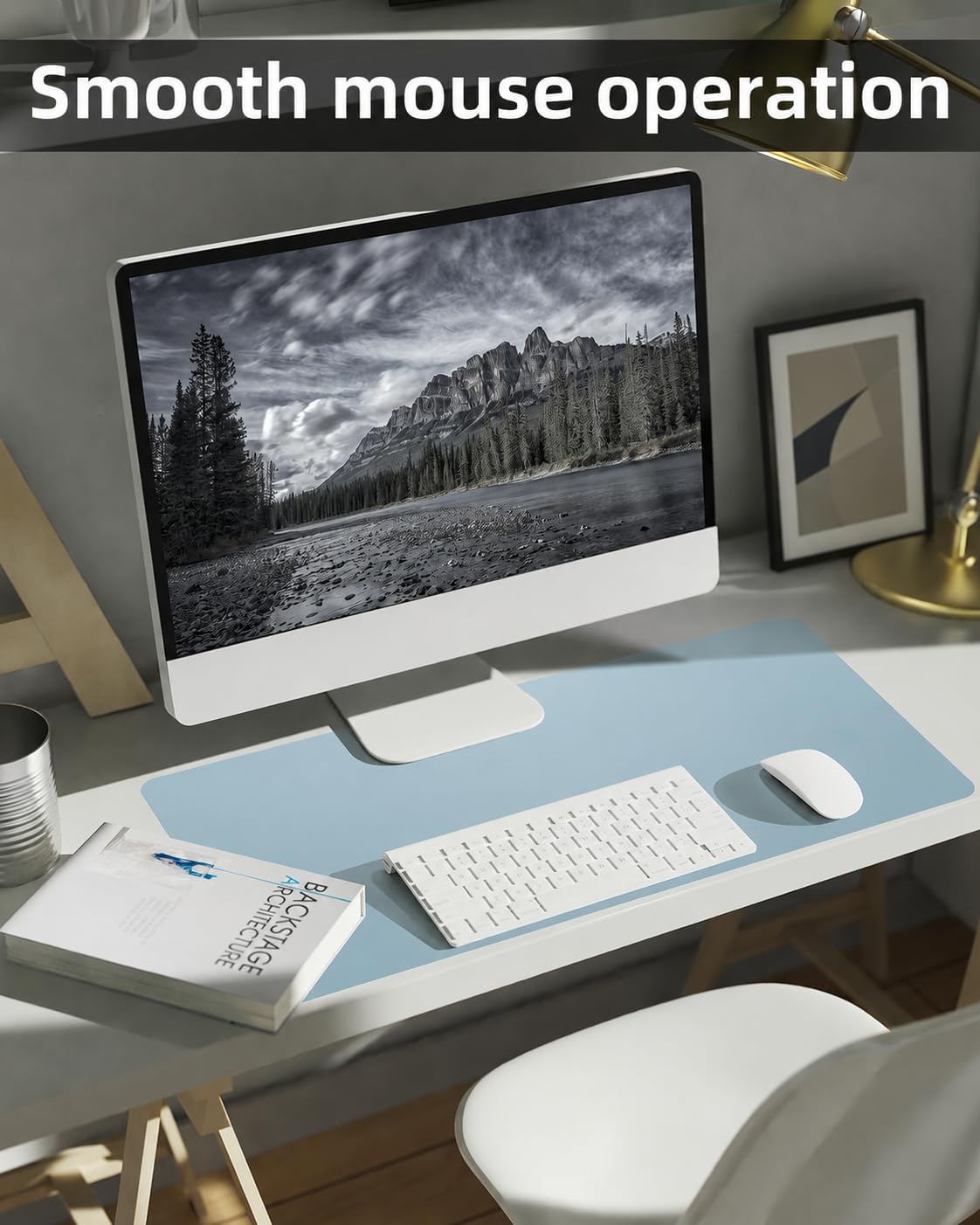 Non-Slip Desk mat,PULeather Desk Pad Protector, Office Desk Mat, Large Mouse Pad,Desk Blotter, Laptop Desk Pad, Waterproof Desk Writing Pad for Office and Home (Light Blue, 35.4" x 17")