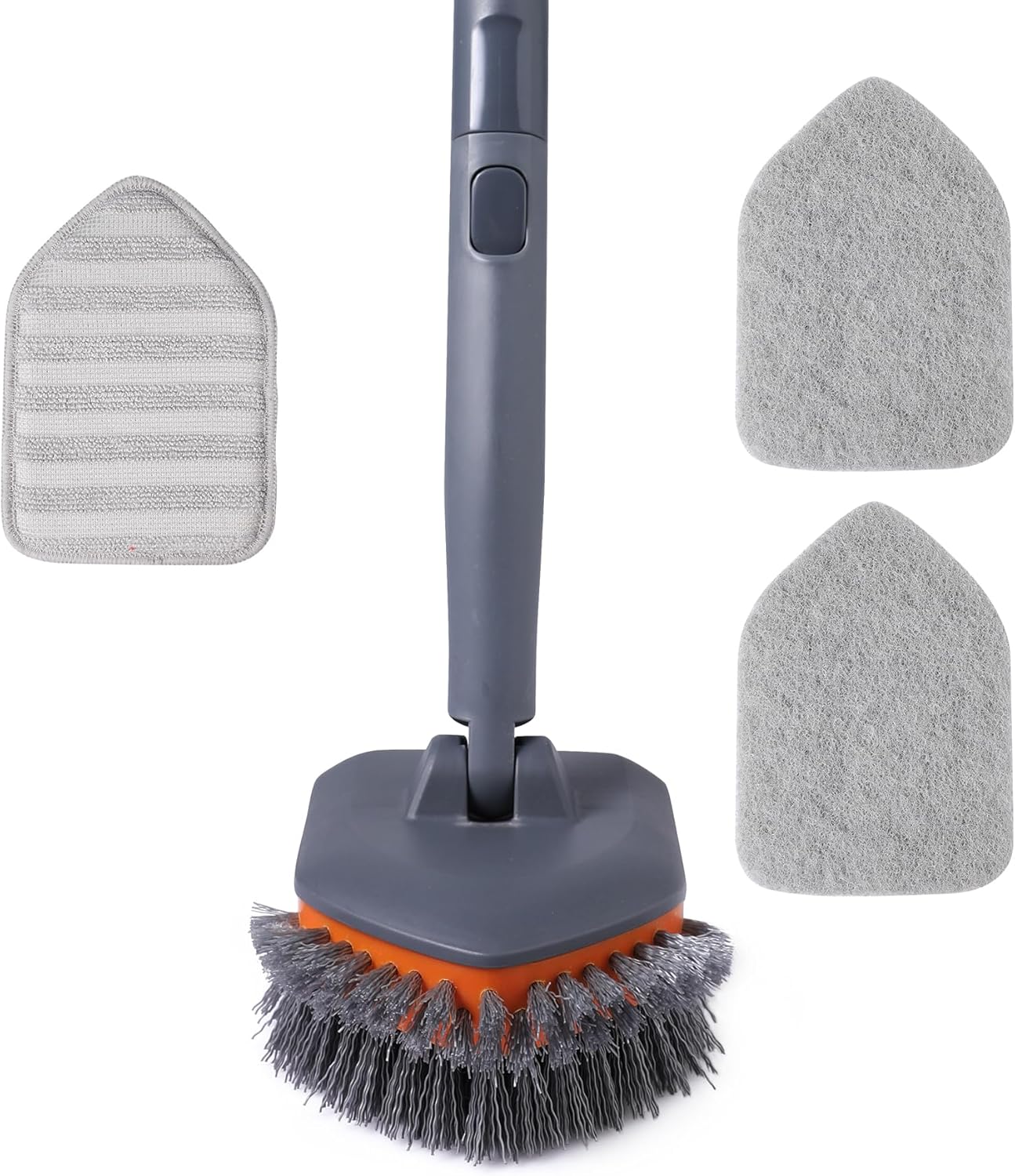 CLEANHOME Tub Tile Scrubber Brush with 3 Different Function Cleaning Pads and 56" Extendable Long Handle-No Scratch for Cleaning Bathroom Kitchen Toilet Wall Sink,Orange