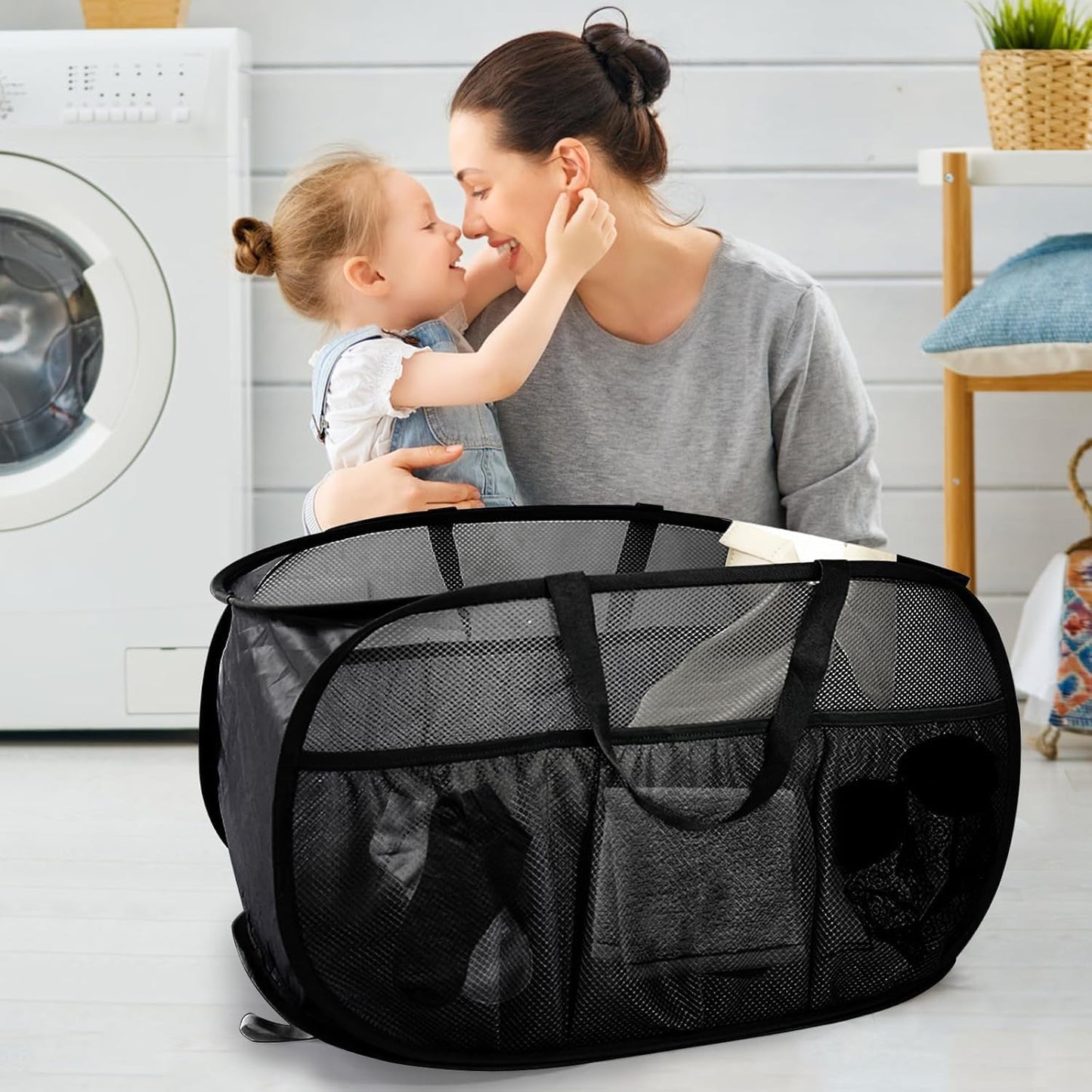 Collapsible Laundry Baskets, Upgrade Pop Up Laundry Hamper with Convenient Bags, Foldable Laundry Basket Mesh Light Weight, Easy to Carry Clothes Hampers for Laundry, Dorm, Toys, Travel 4 Pack