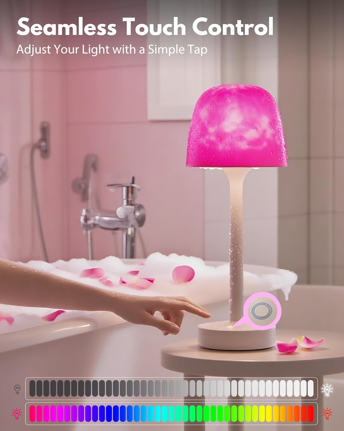 Shower Lamp - Waterproof Bathroom Lamp with 16 Color Ocean Wave Projector, Rechargeable Shower Light with Touch & Remote Control, Cordless Light for Inside Shower/Bathtub