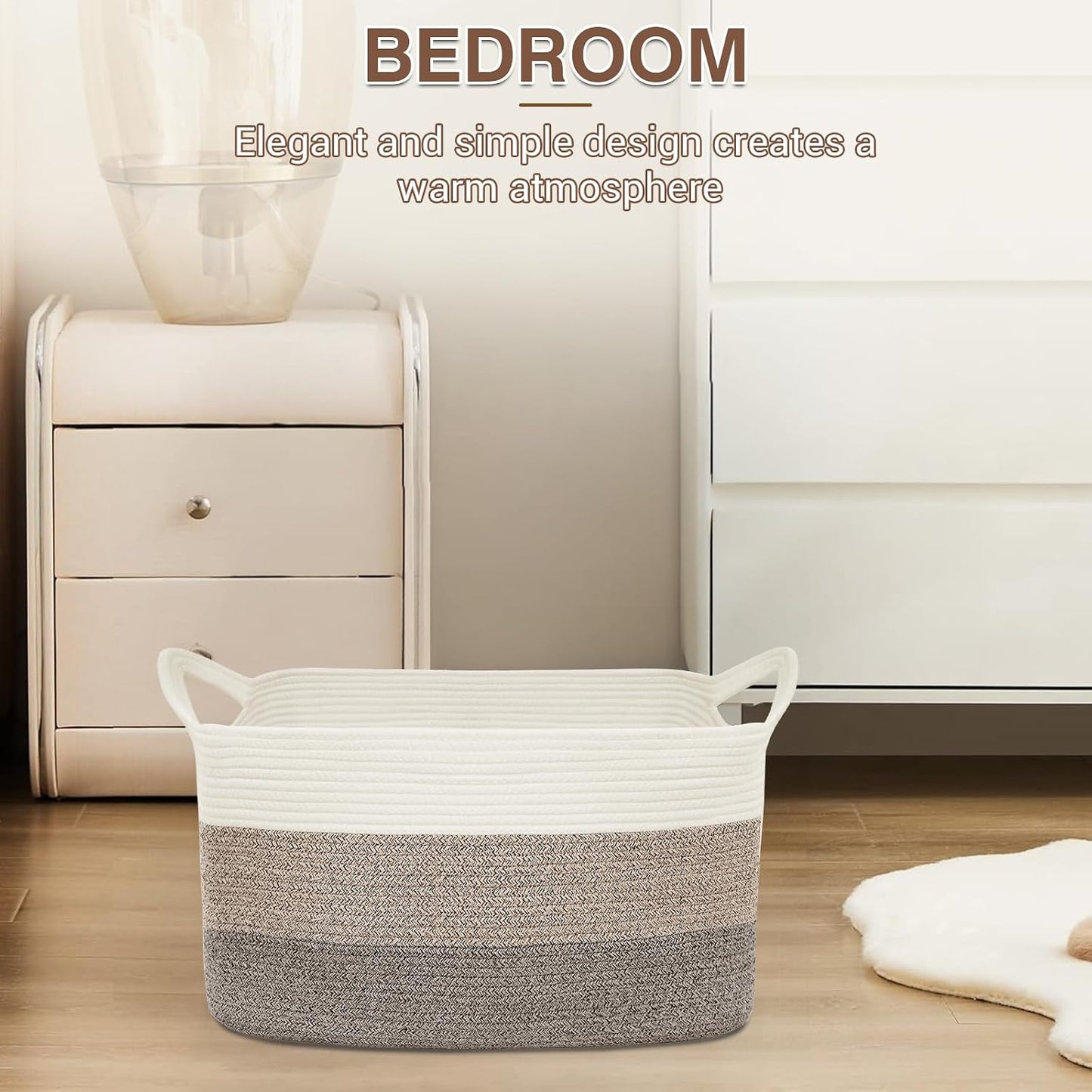 YOUDENOVA Large Blanket Basket, Rectangle Cotton Rope Storage Baske | Nursery Laundry Hamper for Storage Clothes Organizing, 21.6''×14.9''×11.8'' Woven Basket, Dirty Clothes Organizer Bins
