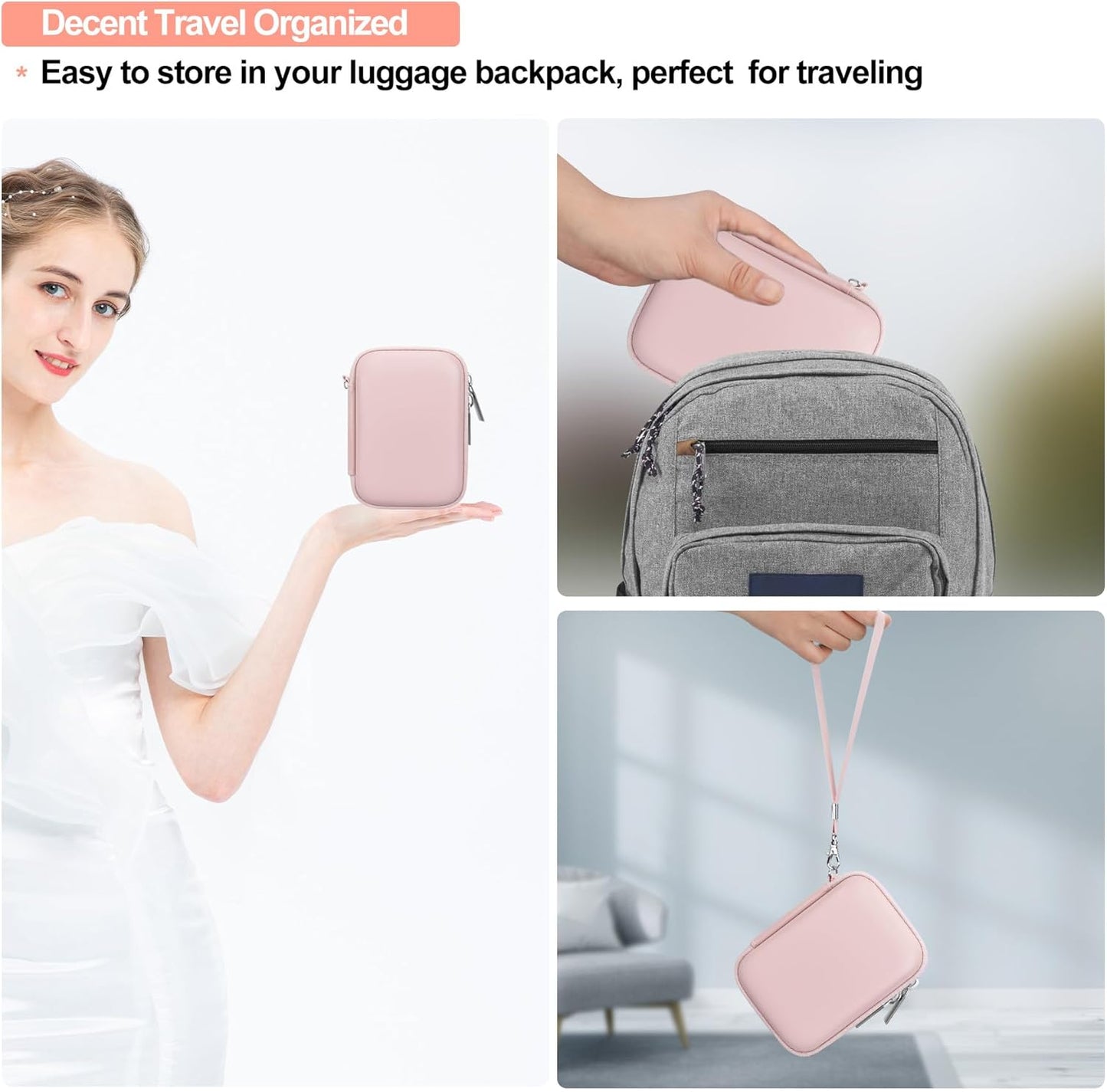Elonbo Camera Carrying Case for KODAK PIXPRO FZ55 / FZ53 / FZ45 / FZ43 16MP Digital Camera, Vlogging Camera Storage Holder Travel Bag, Mesh Bag Fits Batteries, Cable, Memory Card, Card Reader, Pink