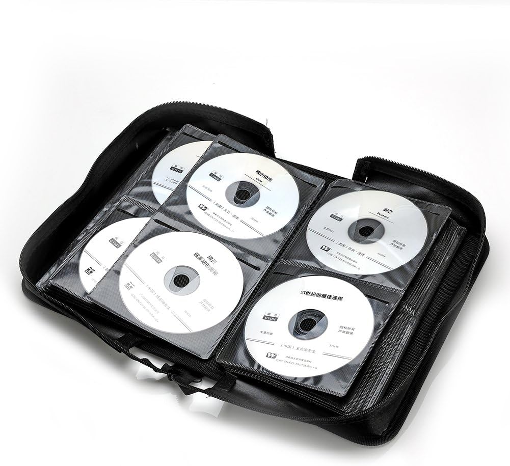 CCidea CD Case DVD Storage Holder, 128 Capacity DVD Cases Organizer CD Plastic Protective Carrying Binder,Portable Cd Wallet for Home Travel (Black)