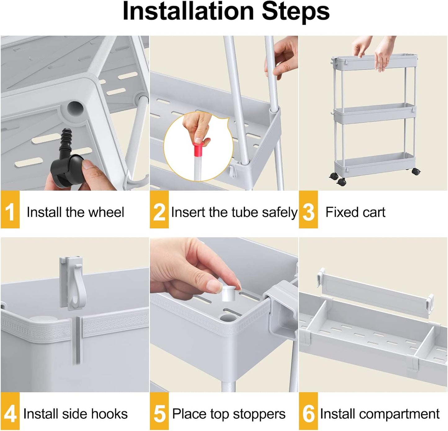 SPACELEAD Slim Storage Cart 3 Tier,Bathroom Organizer Rolling Utility,Mobile Shelving Unit Slide Out for Office, Kitchen, Laundry Room & Narrow Places,Gray
