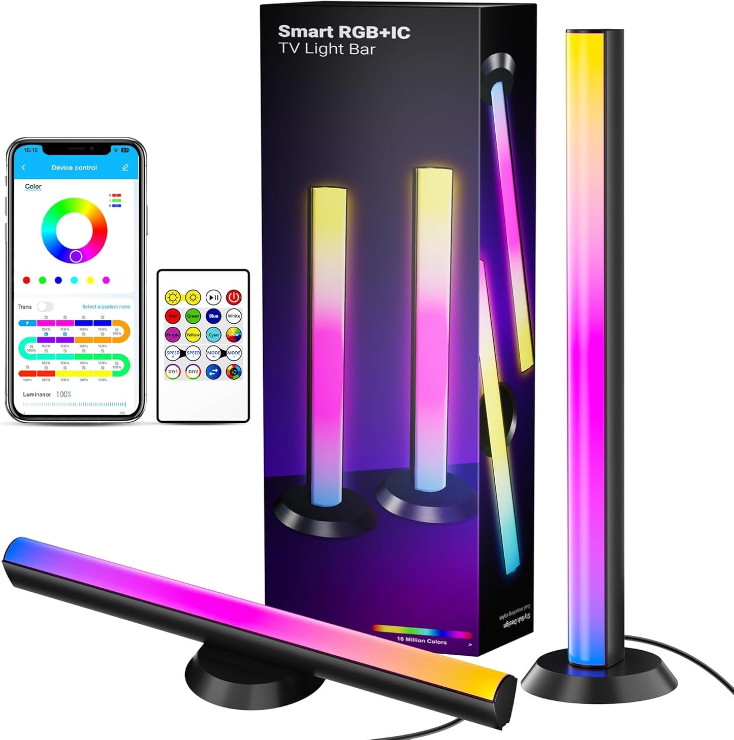 TJOY Smart Light Bars, Gaming Lights for Desk, 14 Inches, RGB Light Bar, TV Backlight with Music Sync and Scene, 60 Lumens, Mood Lighting for PC, Game, RGB Desk Lighting(Black)