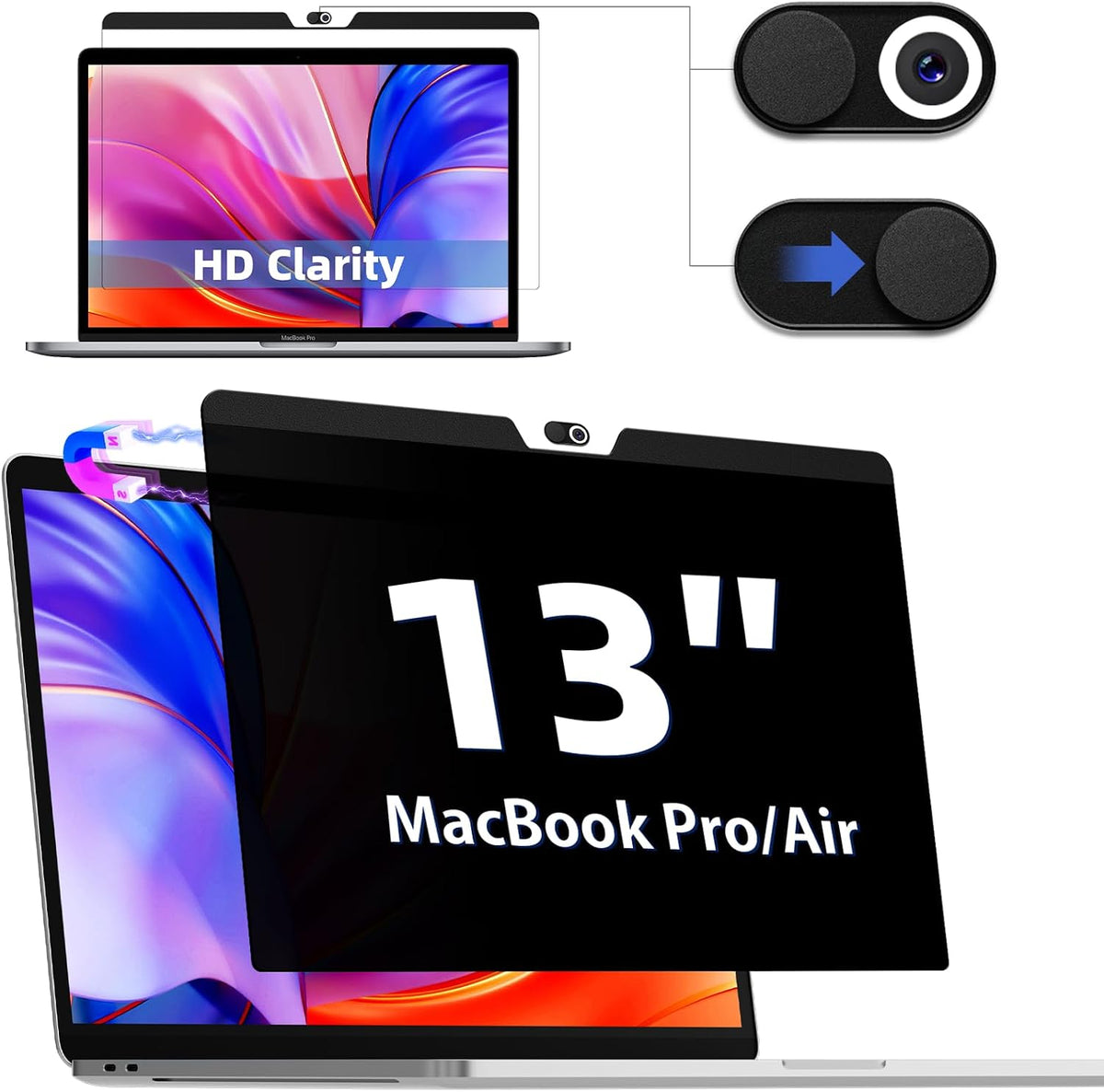Magnetic Privacy Screen Designed for MacBook Pro 13 Inch (2016-2022, M1,M2) & MacBook Air 13In (2018-2021, M1), Removable Matte Anti Glare Blue Light Filter HD Clarity 13.3" Mac Laptop Private Shield