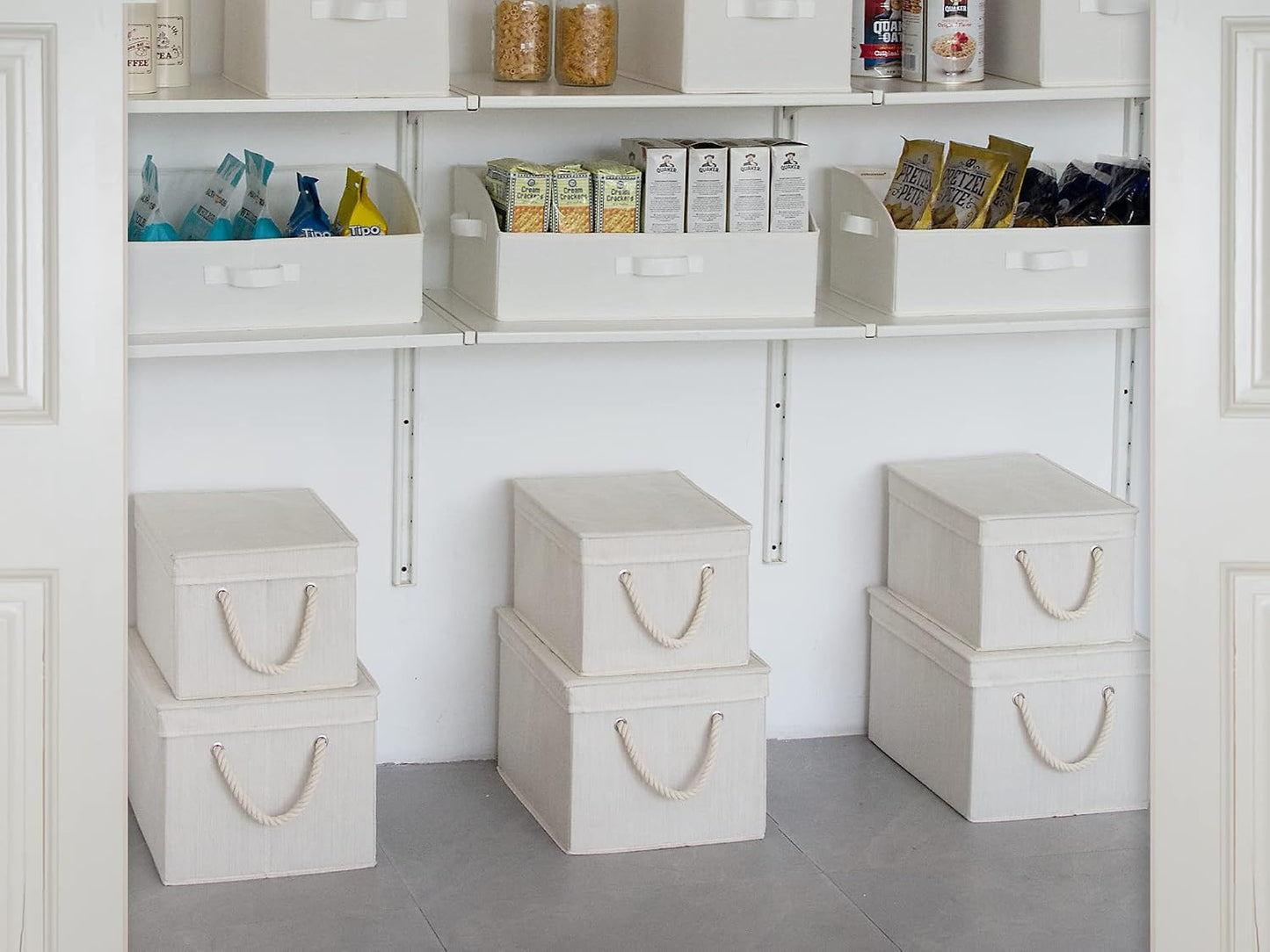 StorageWorks Storage Bins with Lids, Fabric Boxes for Closet, Slub White