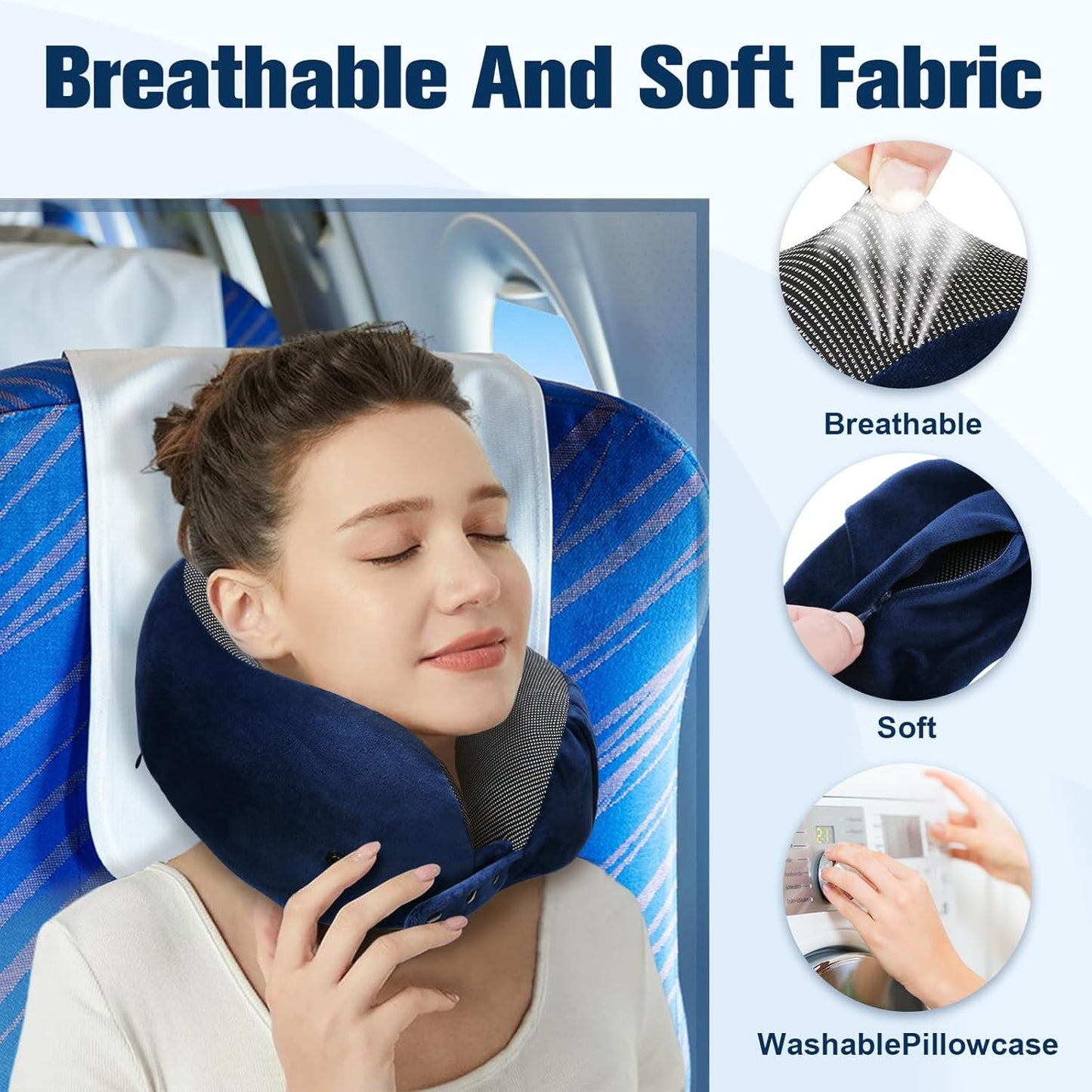 Cirorld Neck Pillow for Traveling, Travel Pillows for Airplanes,100% Pure Memory Foam Travel Neck Pillow, Adjustable Flight Pillow, Portable Plane Accessories with Eye Mask, Earplugs, Carry Bag
