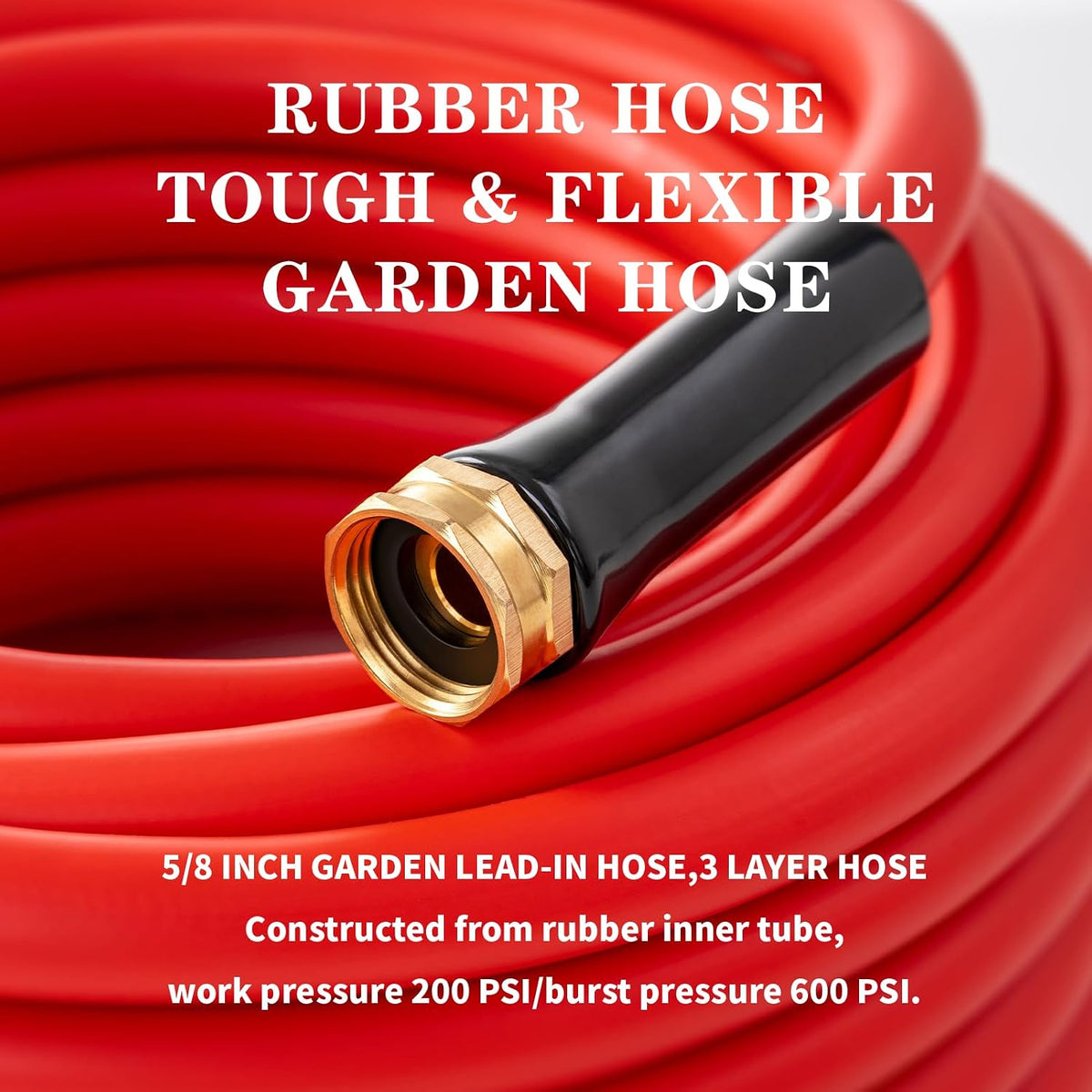 Garden Hose 10ft x 5/8” Hot/Cold Water Hose, -50°F to 190°F, Red