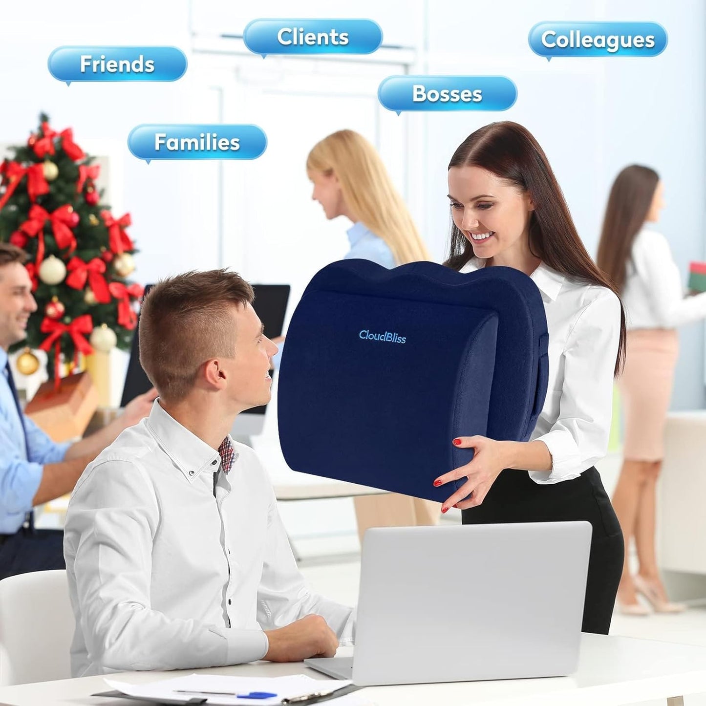 CloudBliss Lumbar Support Pillow & Seat Cushion Set for Office Chair, Desk Chair, Wheelchair & Car – Memory Foam Back Support, Ergonomic Chair Cushions, Sciatica Pain Relief, Home Essentials, Blue
