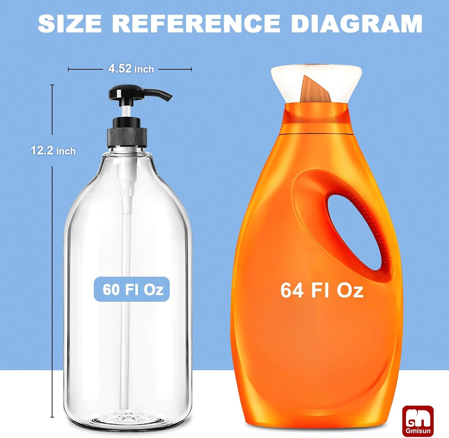 GMISUN Laundry Detergent Soap Dispenser, Liquid Laundry Detergent Dispenser, Container for Farmhouse Laundry Room Decor, Organizer for Liquid SoftenerBleach Heavy Duty Plastic Bottle(64 Oz 3 Pack)