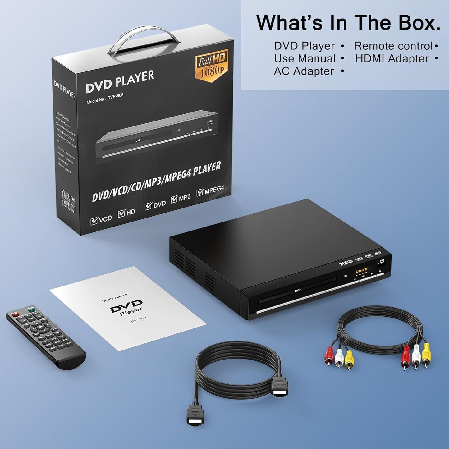 DVD Players for TV with HDMI,Plays All Regions and Formats,CD Player for Home,Support 1080P Video/CD/DVD/VCD/JPEG/USB, Remote, HDMI and RCA Cables Included