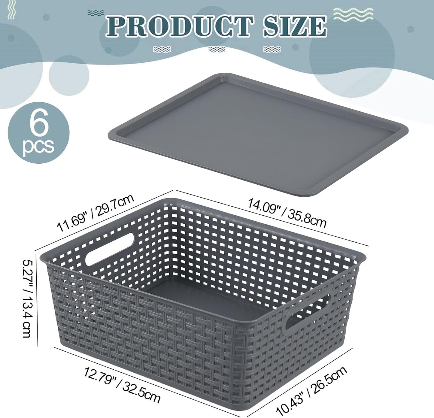 6 Pack Plastic Storage Bins with Lids, Stackable Storage Baskets with Handles, Plastic Organizer Container Bins for Desk,Shelves,Office, Pantry Organizers and Storage, Grey
