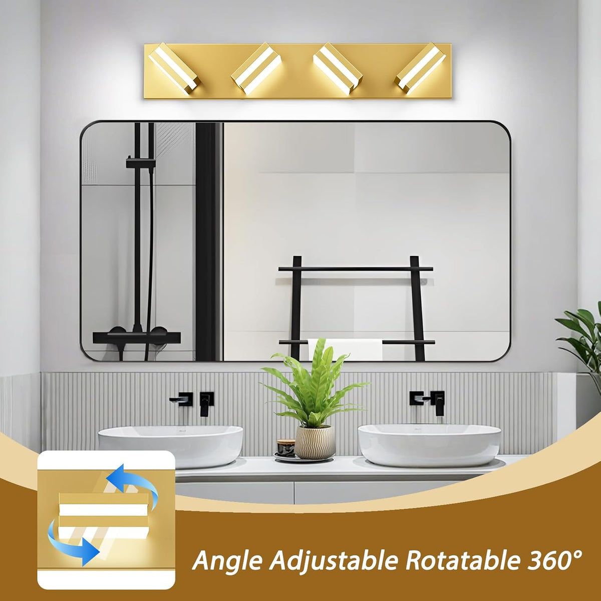 IZORRO LED Modern Bathroom Lights Fixtures(4-Light,Dimmable,360°Rotate),Brushed Glod Acrylic Wall Lighting,Vanity Lights for Bathroom Over Mirror - 6000k 24In （No Assembly Required）