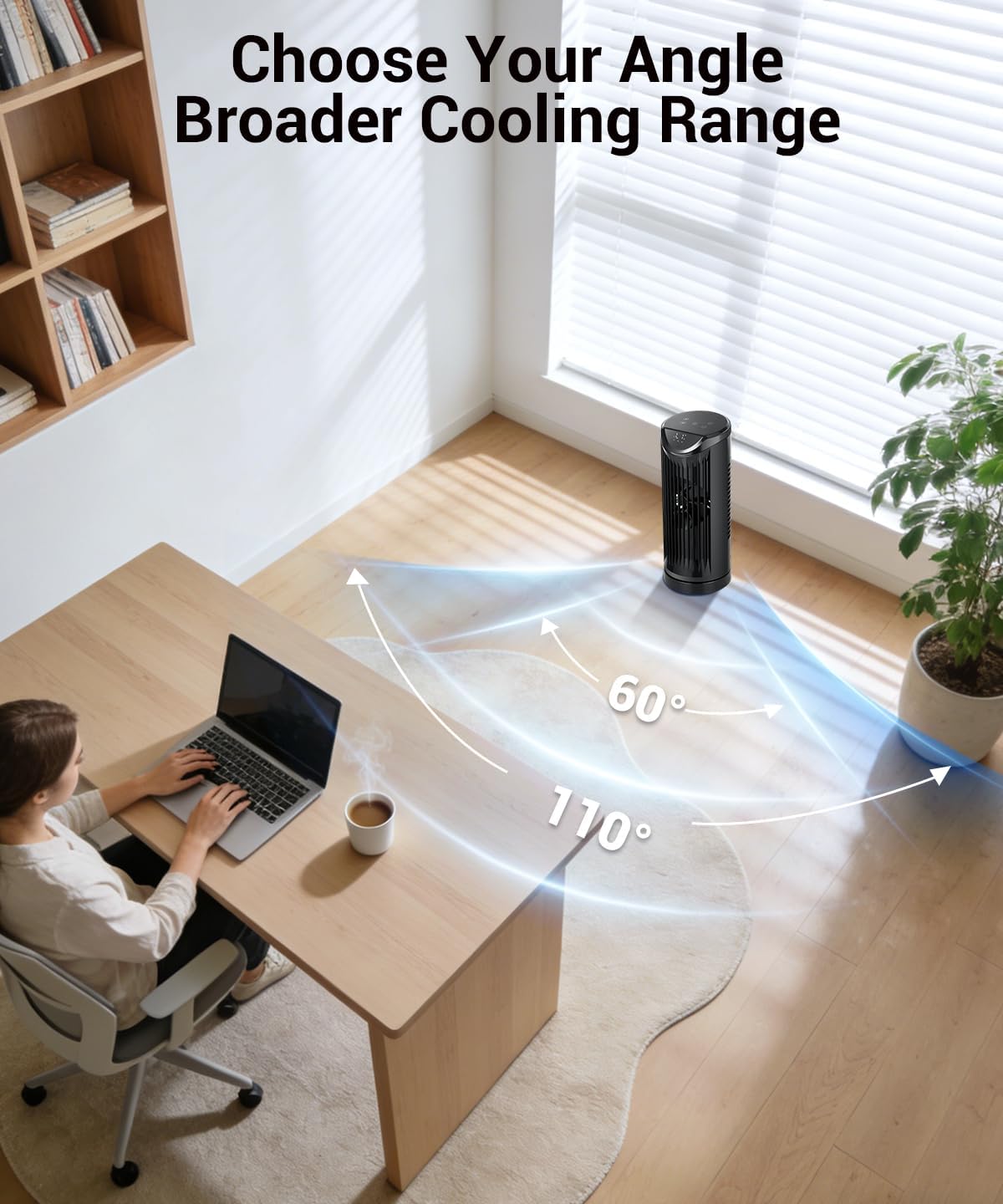 Personal Tower Fan for Bedroom with Remote, Portable Desk Table Fan，4 Speeds Cooling Standing Fan with 12H Timer, 60° & 110° Oscillating Floor Tower Fans That Blows Cold Air for Bedroom Office,Black