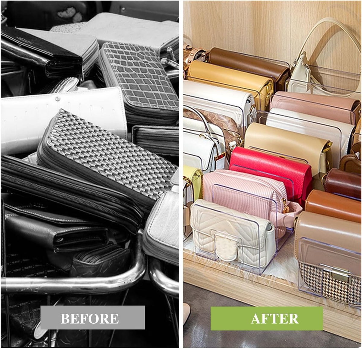 2 Pcs Acrylic Clear Purse Storage Organizers, 4 Sections Dividers in Bedroom Office (bright)