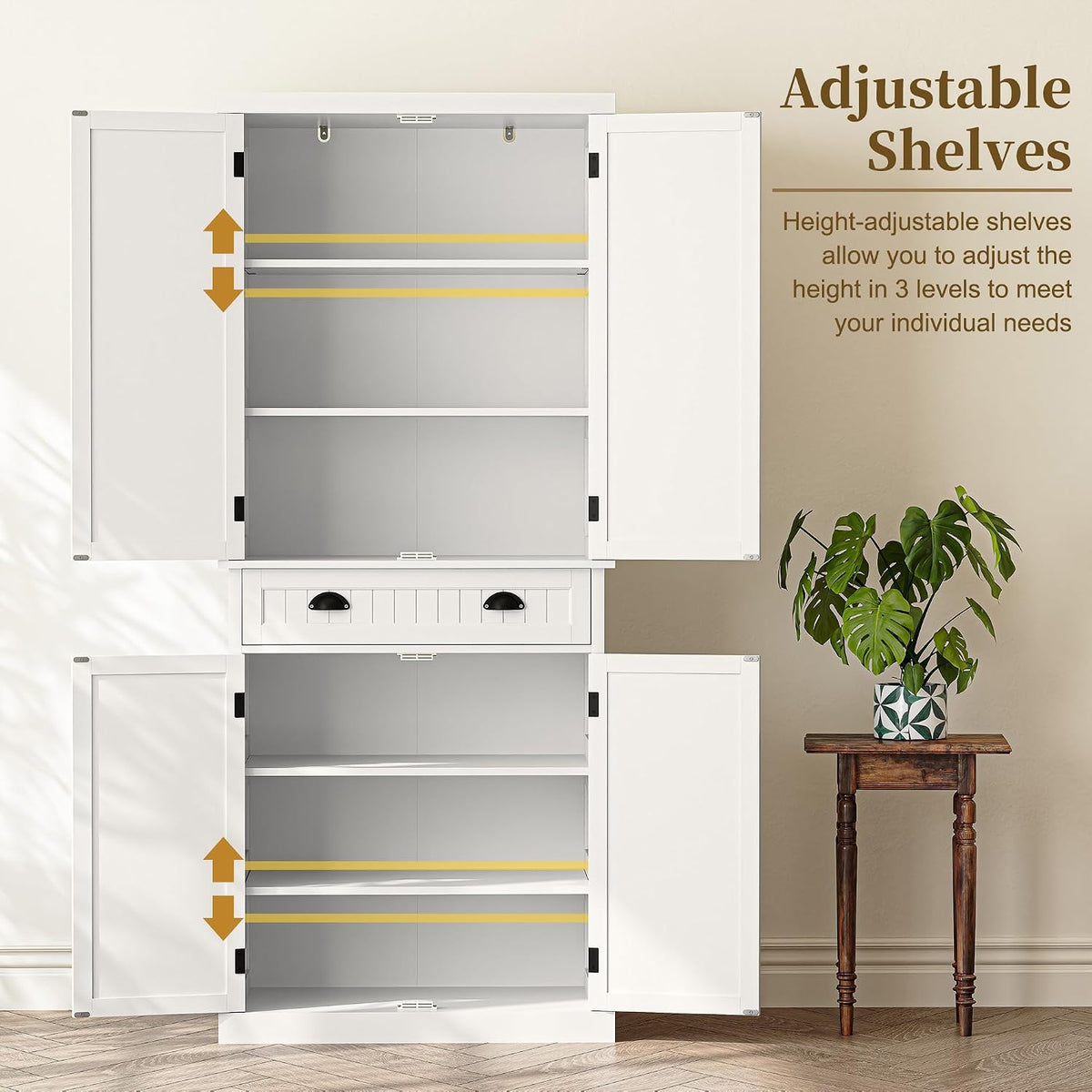 ARTPOWER 72" Tall Kitchen Pantry Storage Cabinet with Drawer and Adjustable Shelves, Pantry Cabinet for Kitchen, Bathroom or Hallway, White