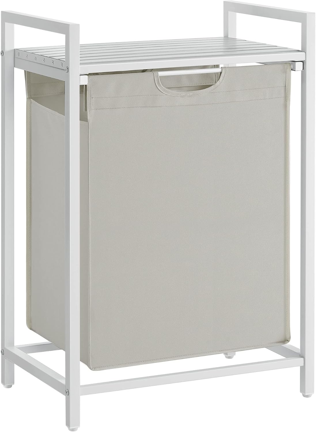 VASAGLE Laundry Hamper, Laundry Basket, Laundry Sorter with 2 Pull-Out and Removable Bags, Shelf, Metal Frame, 2 x 12.1 Gallons (46 L), 28.8 x 13 x 28.4 Inches, Slate Gray and Cloud White UBLH201W11