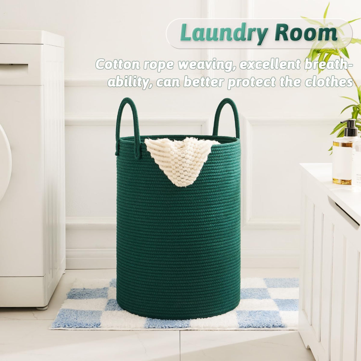 Artfeel Laundry Basket,Woven Cotton Rope Laundry Hamper,60L for Decorative Storage of Dirty Clothes,Toys and Blankets in Bathroom,Baby Room and Living Room