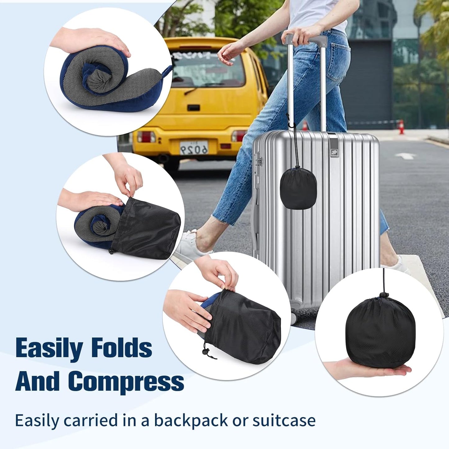 Cirorld Neck Pillow for Traveling, Travel Pillows for Airplanes,100% Pure Memory Foam Travel Neck Pillow, Adjustable Flight Pillow, Portable Plane Accessories with Eye Mask, Earplugs, Carry Bag
