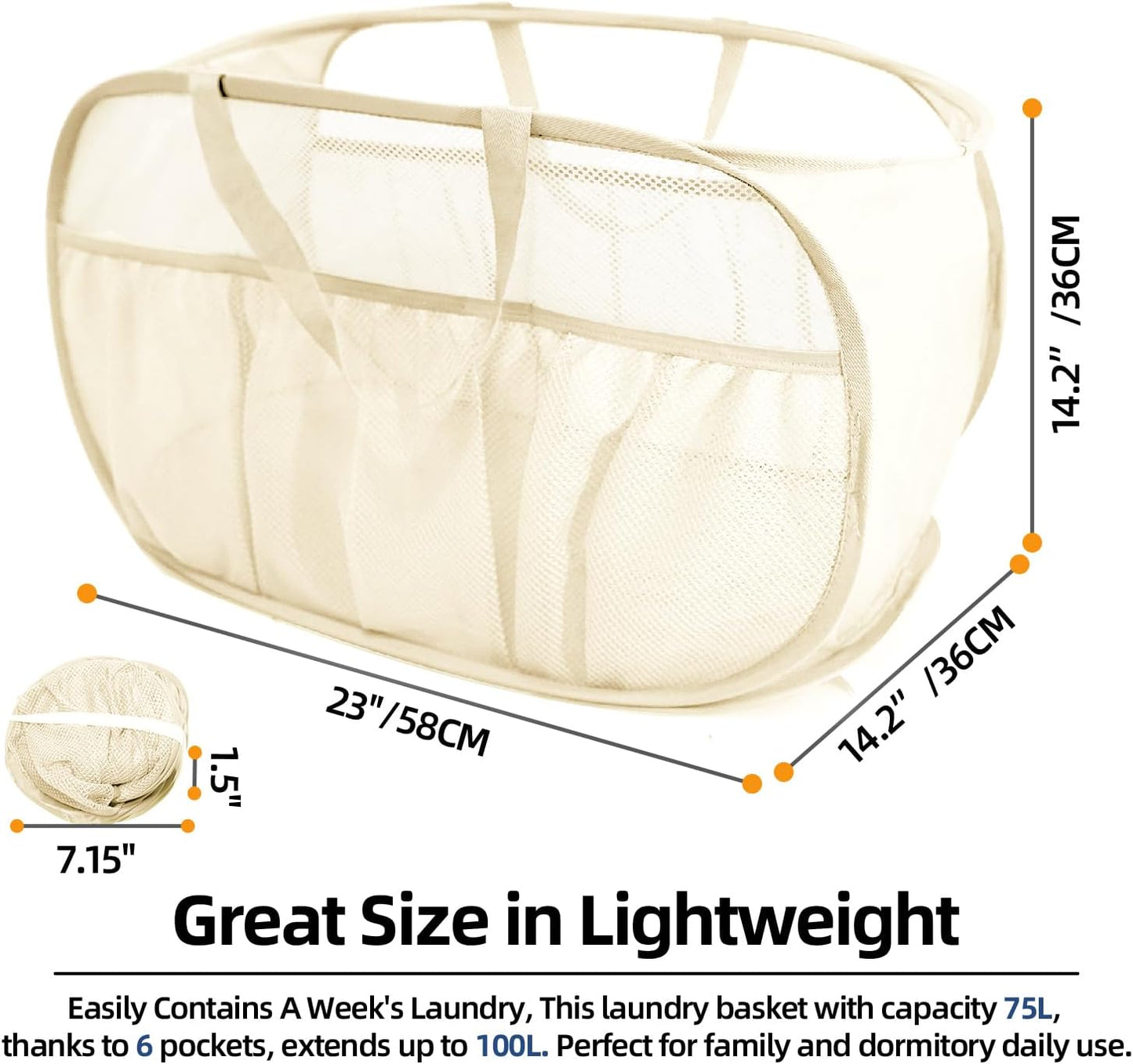 Collapsible Laundry Baskets, Upgrade Pop Up Laundry Hamper with Convenient Bags, Foldable Laundry Basket Mesh Light Weight, Easy to Carry Clothes Hampers for Laundry, Dorm, Toys, Travel 4 Pack