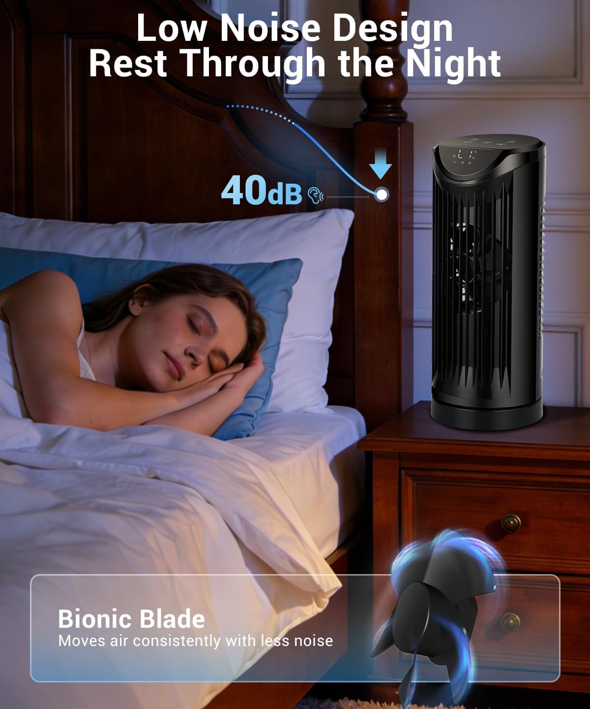 Personal Tower Fan for Bedroom with Remote, Portable Desk Table Fan，4 Speeds Cooling Standing Fan with 12H Timer, 60° & 110° Oscillating Floor Tower Fans That Blows Cold Air for Bedroom Office,Black