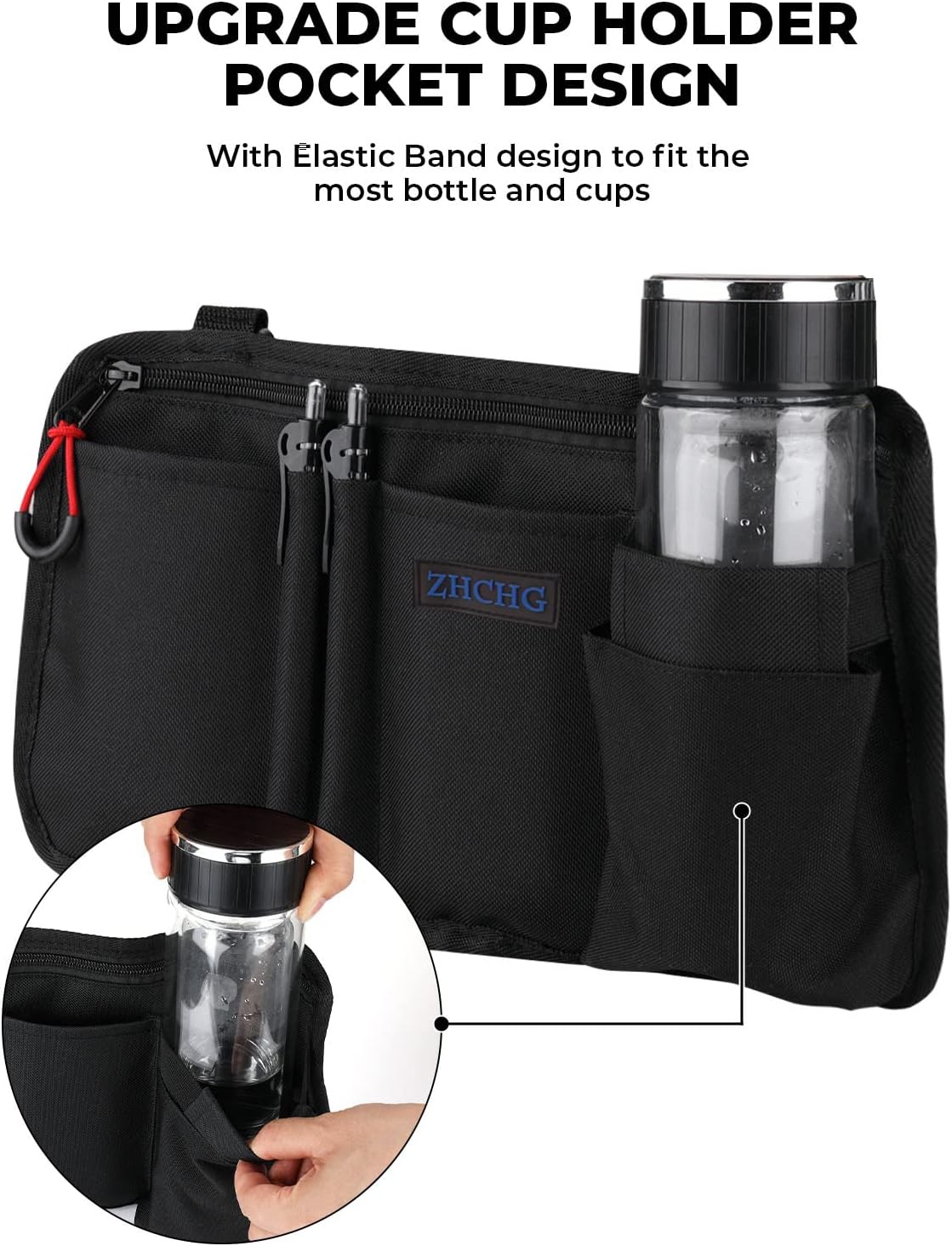 ZHCHG 2 Pack Wheelchair Side Bag with Cup Holder, Wheelchair Armrest Pouch Accessories for Walker, Rollator, Electric Scooter Wheelchairs, Ideal Gift for Mother's Day & Father's Day