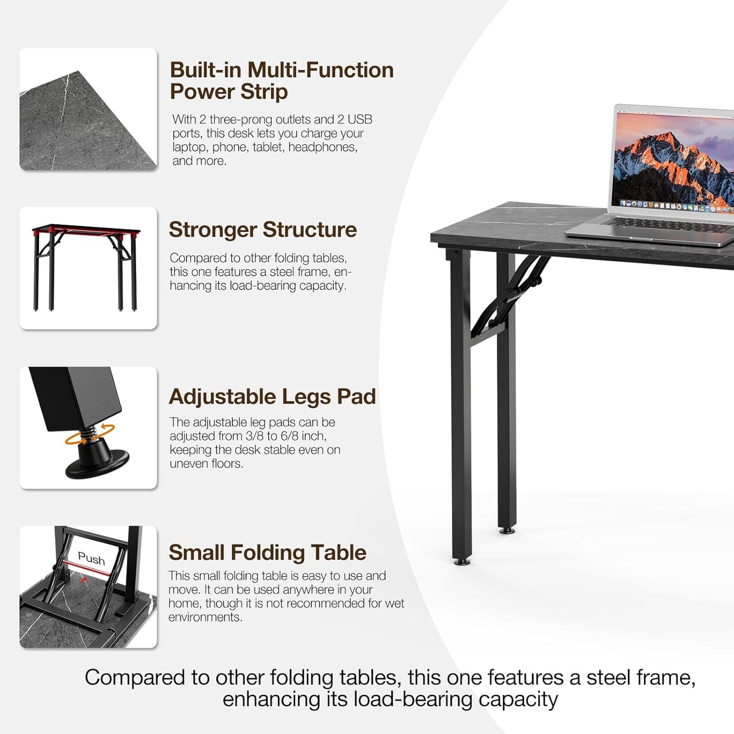 TEMI Small Computer Desk Folding Table - 35.8" Foldable Office Desk, No Assembly, Perfect for Small Spaces in Bedroom, or Apartment, Portable Mini Desk or Study Table Compact Design, Marble Greige
