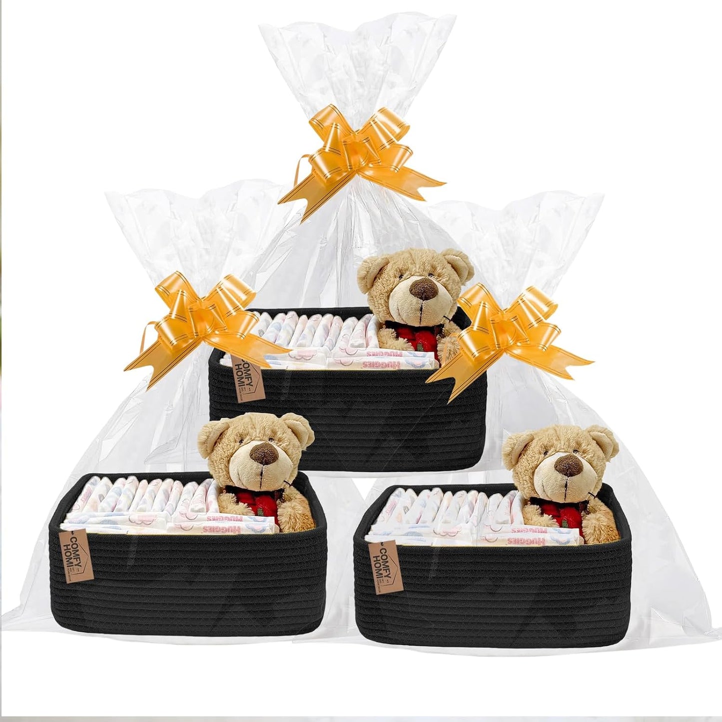 COMFY-HOMI 13" x 8.5" x 5.1" Storage Baskets for Organizing | Cotton Rope Woven Basket | Toy Storage Bin Box | Basket for Shelves, Closet Organizer Bin, Decorative Closet Shelf, 3 Pack