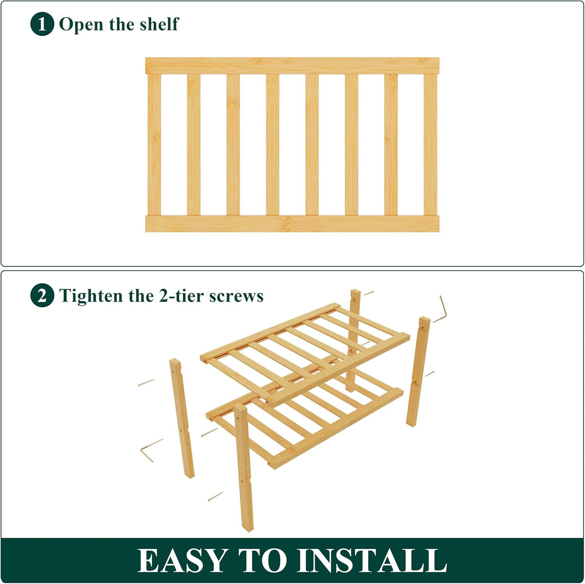 Smiry Bamboo Shoe Rack for Closet, 2 Tier - 17.32" Wide, Natural